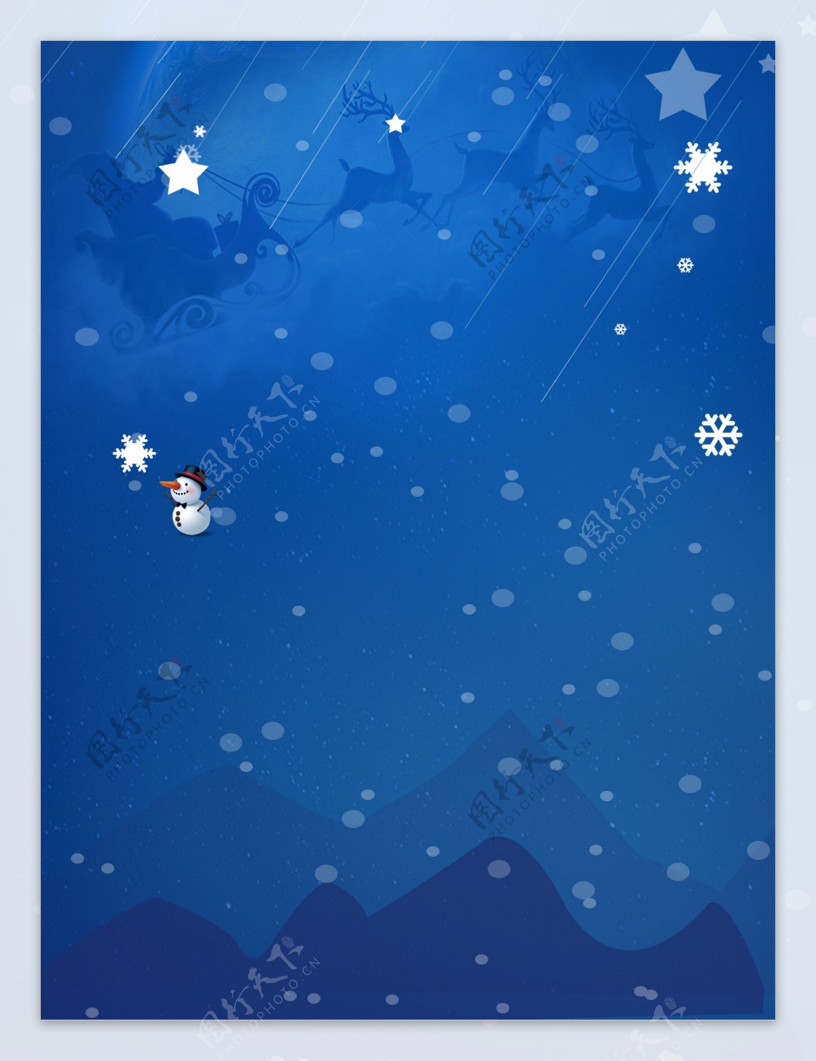 彩绘蓝色雪花雪人圣诞节背景