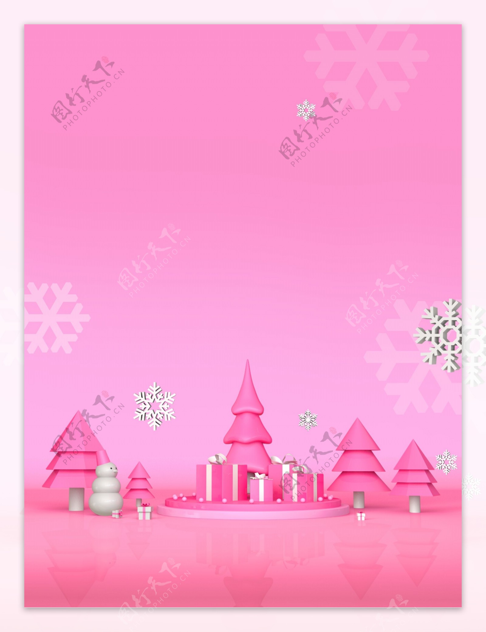 唯美粉色城堡雪花背景素材