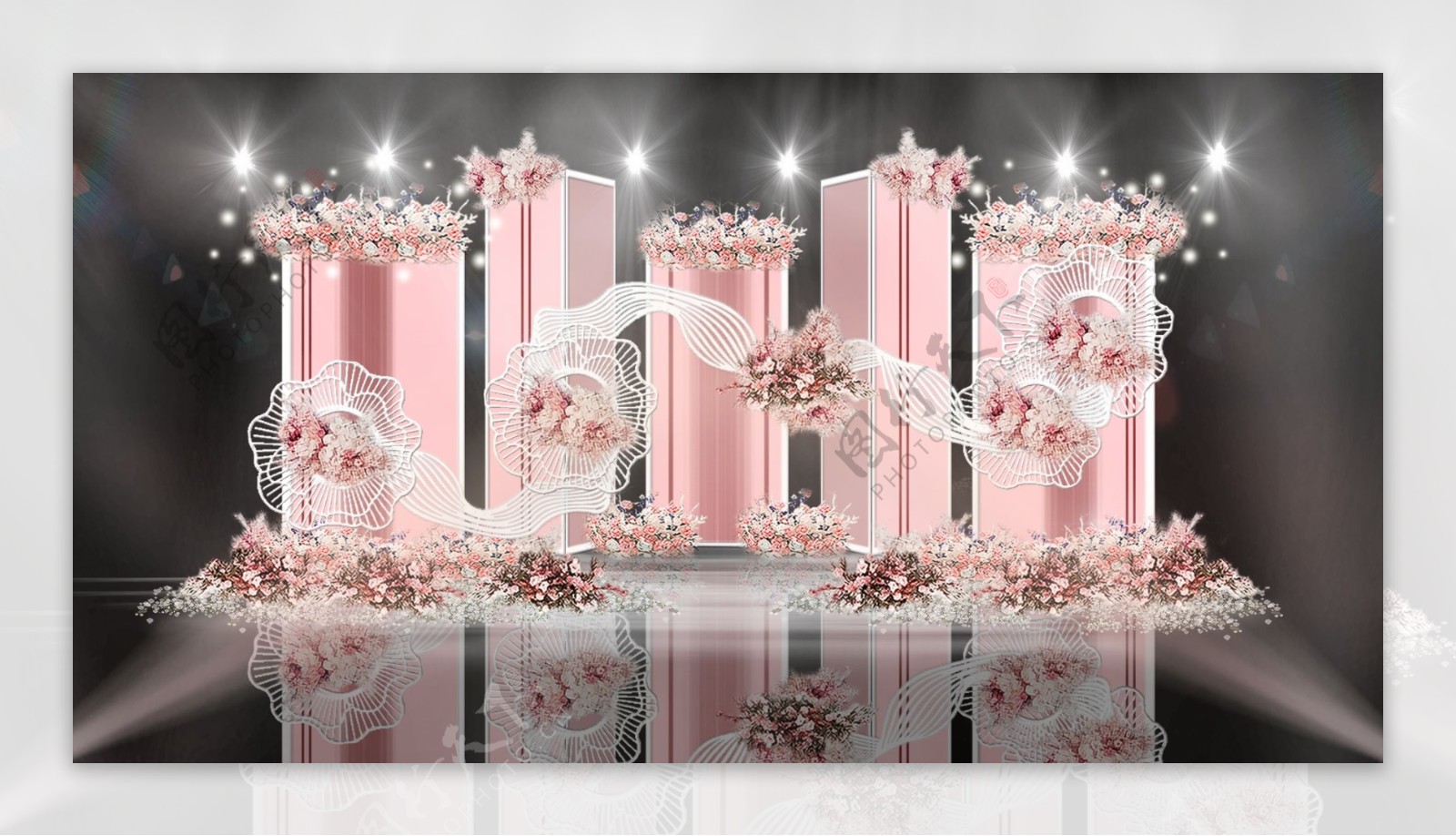 粉色组合造型方柱复古线条流线型婚礼效果图