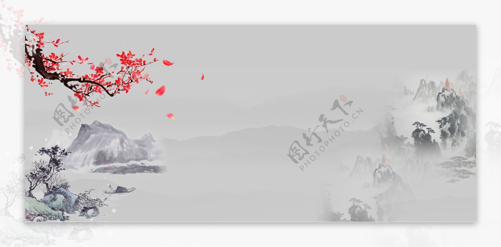 水墨中国风红梅背景设计