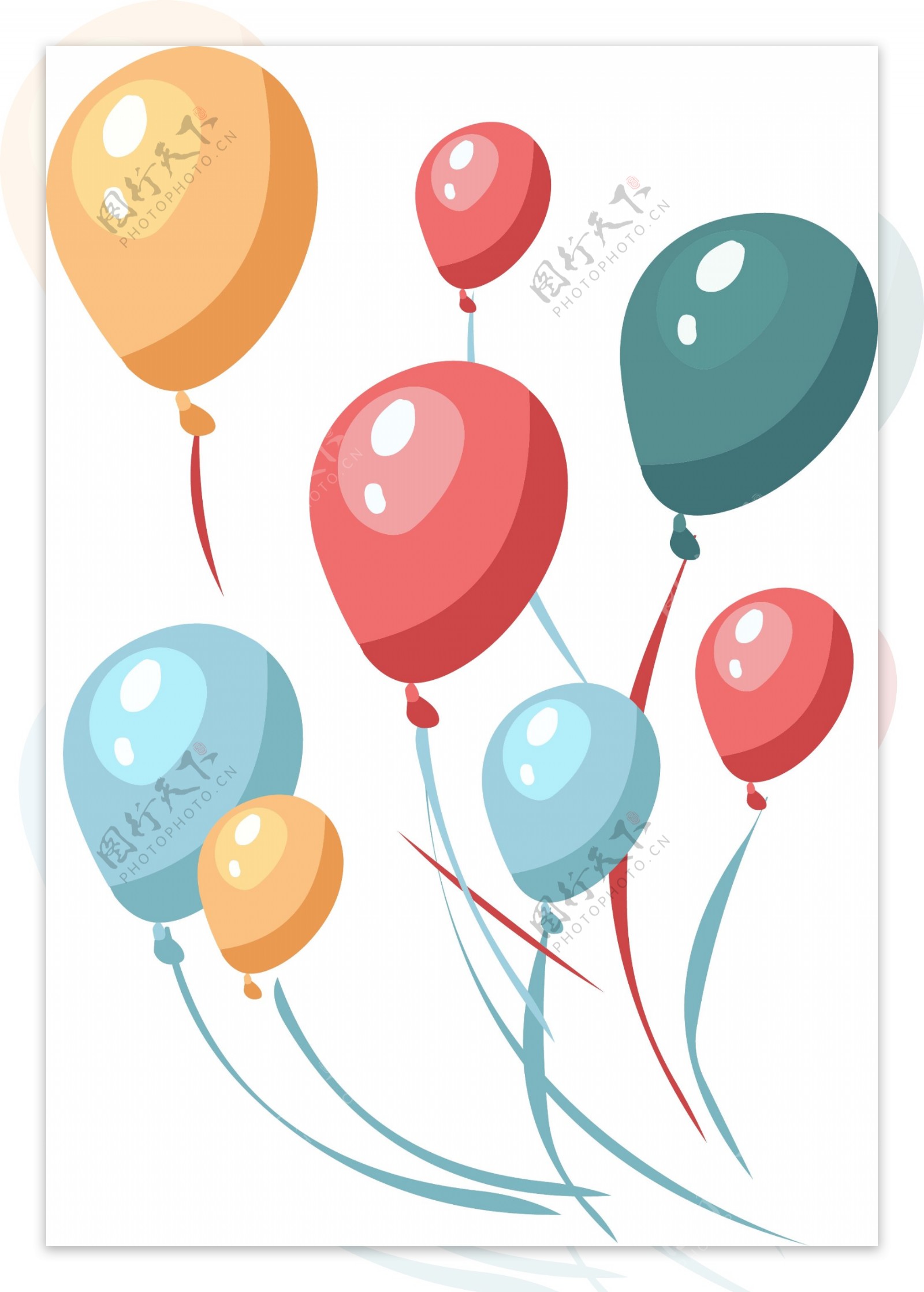 卡通手绘彩色漂浮气球
