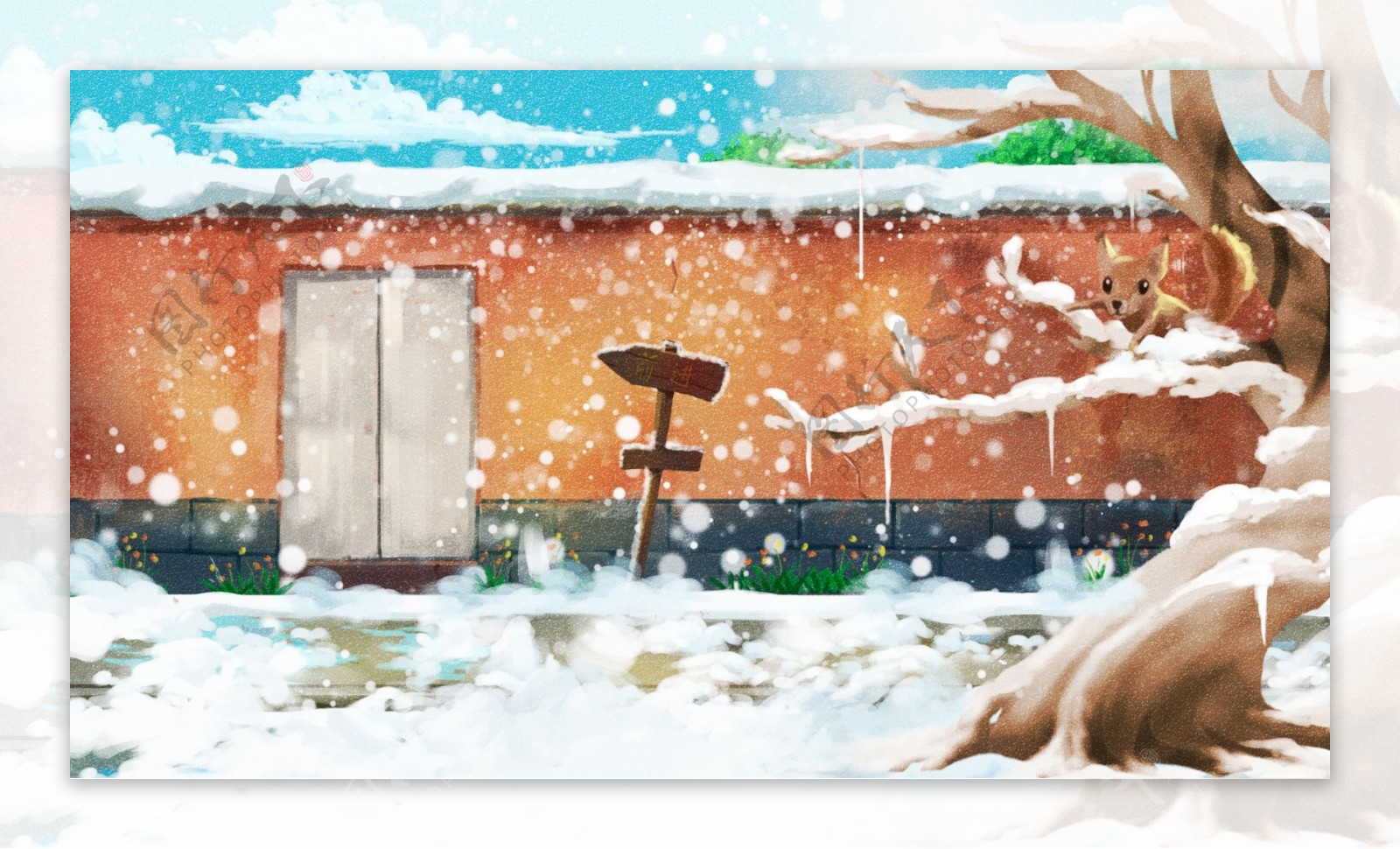 手绘中国传统节气大雪背景素材