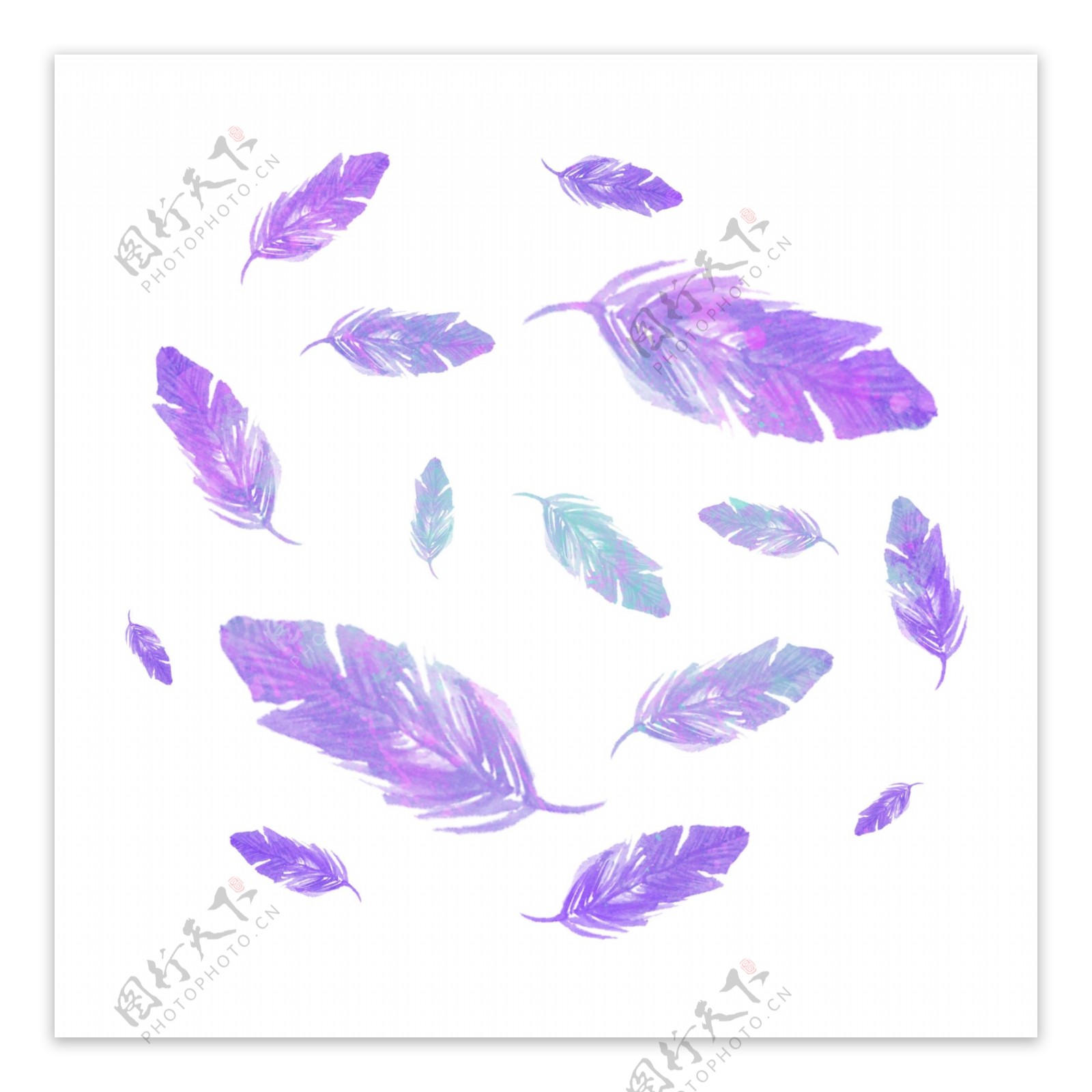 水彩蓝紫色渐变羽毛漂浮设计元素背景底纹