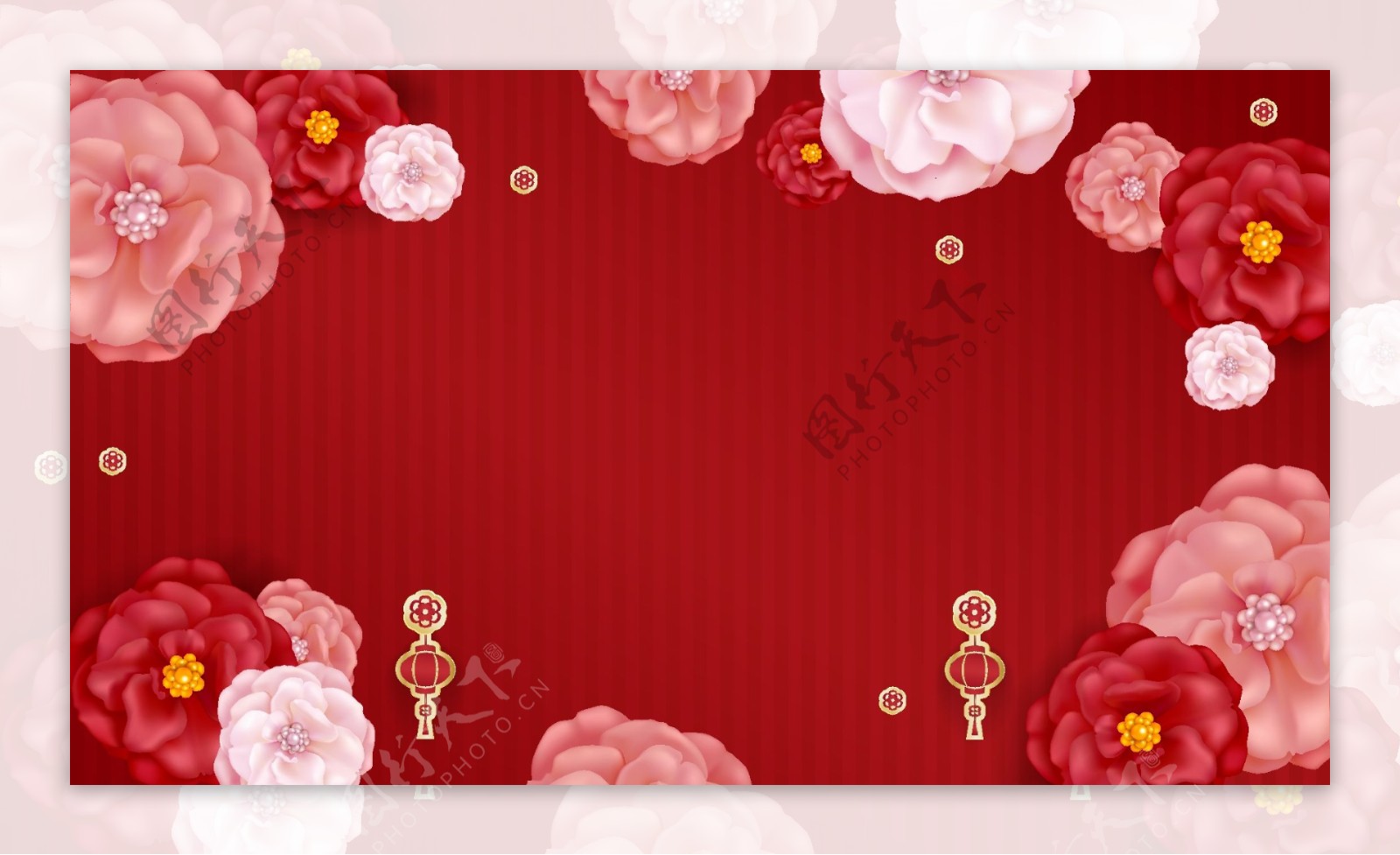 创意红色花朵剪纸新春背景素材