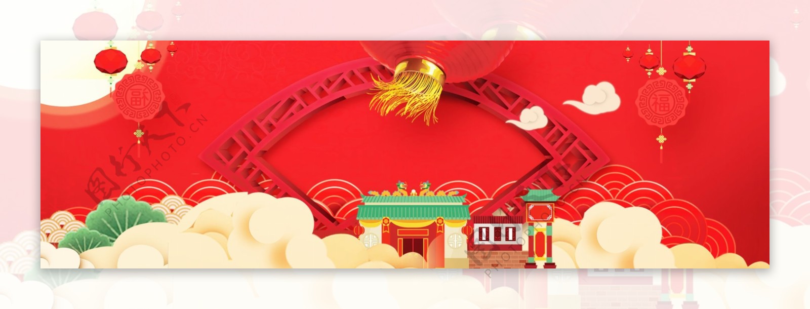 红金年货节中国风新年节日banner背景