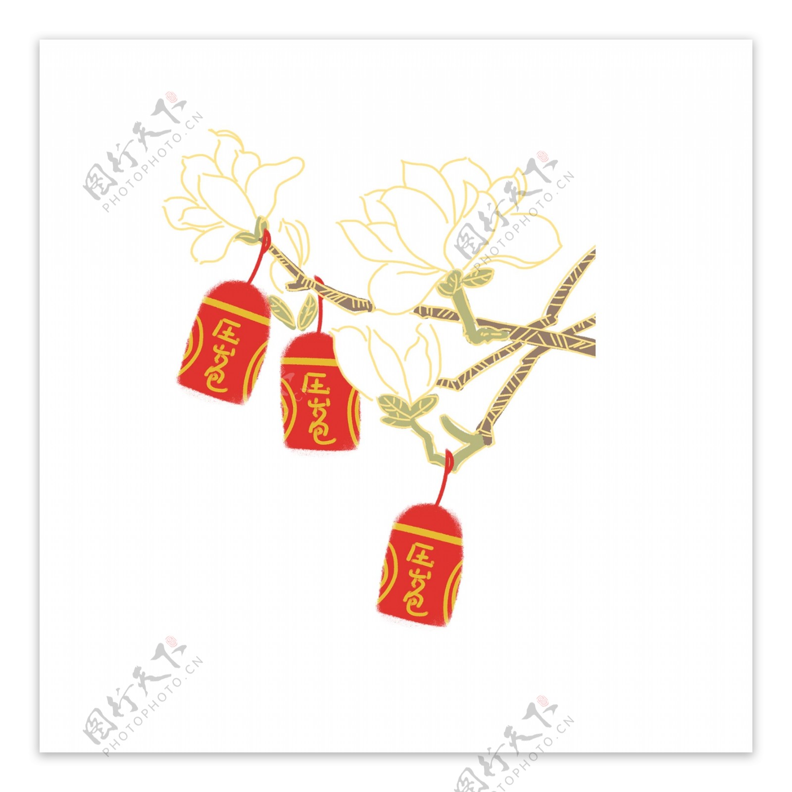 中国风流光溢彩植物和红包设计