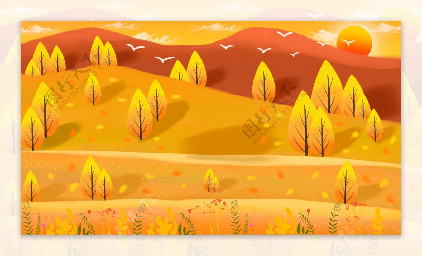 手绘风景立秋节气展板背景