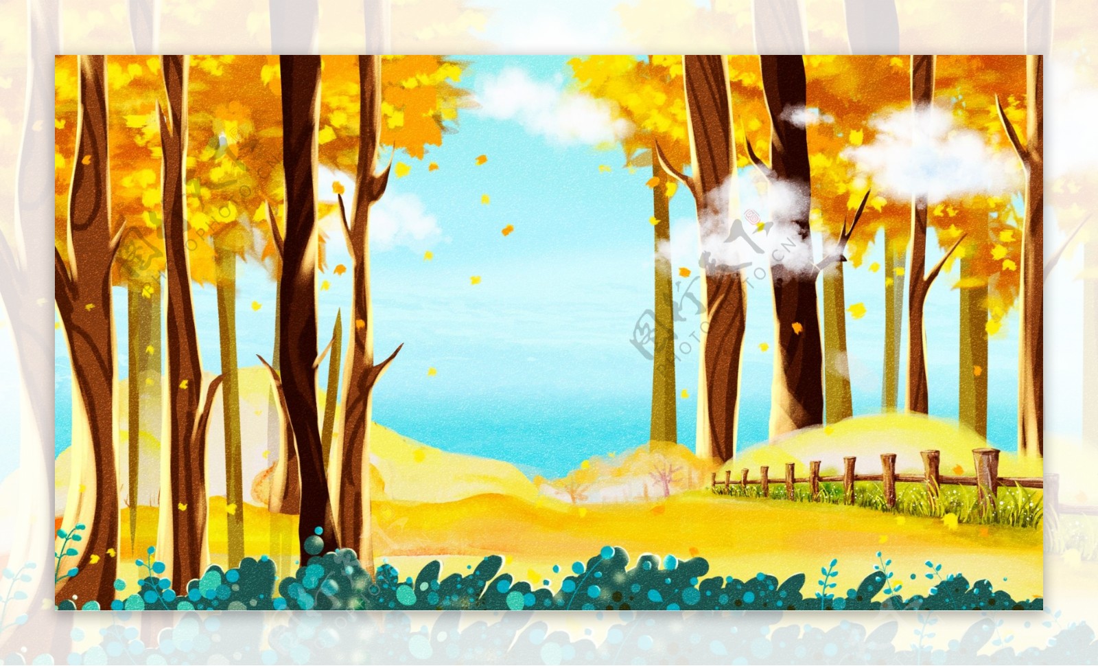 卡通手绘风景立秋节气展板背景