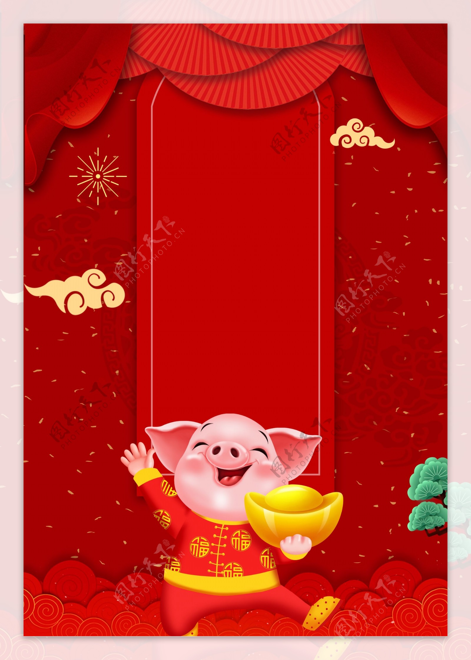 2019猪年春节剪纸风背景素材