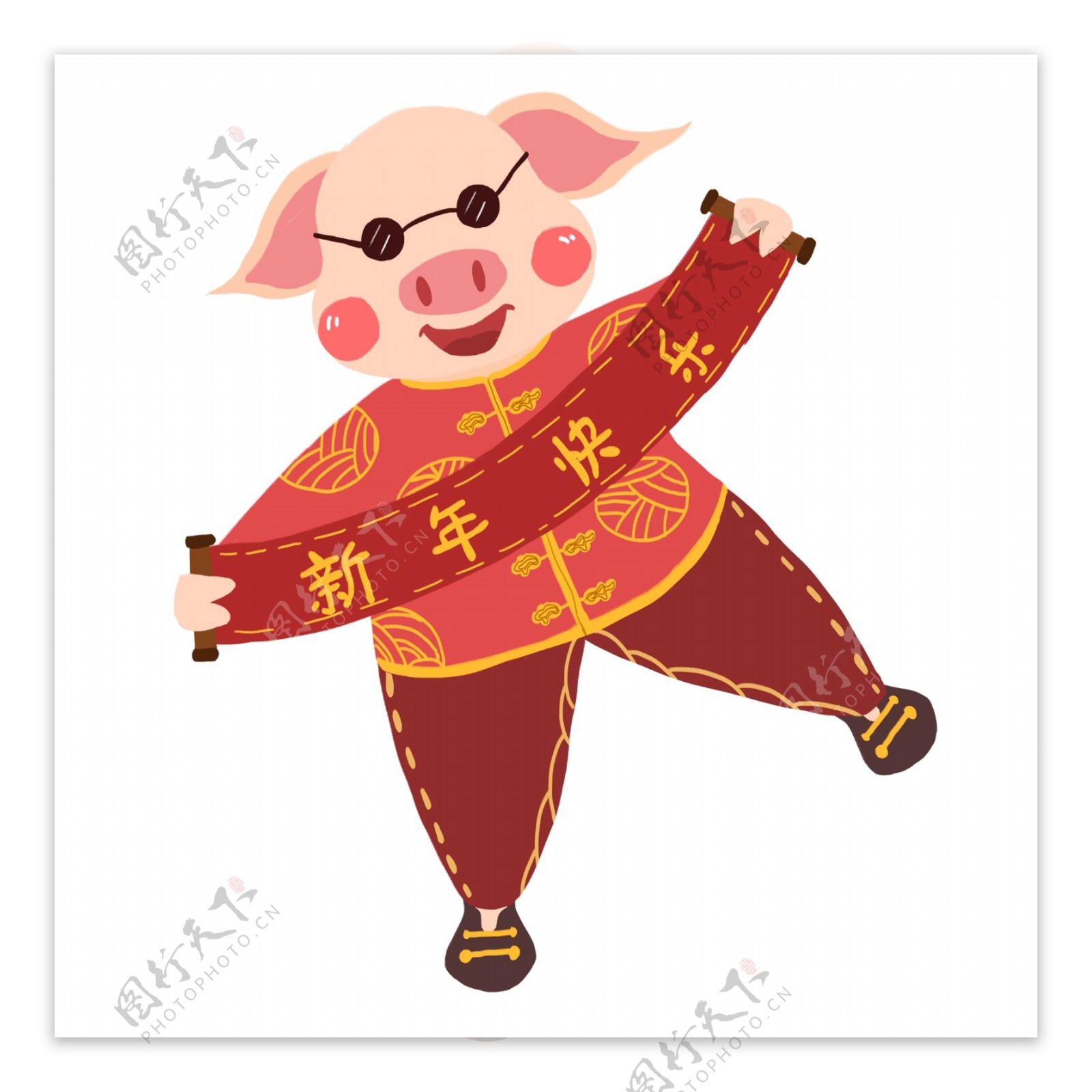 喜庆猪年快乐卡通猪设计