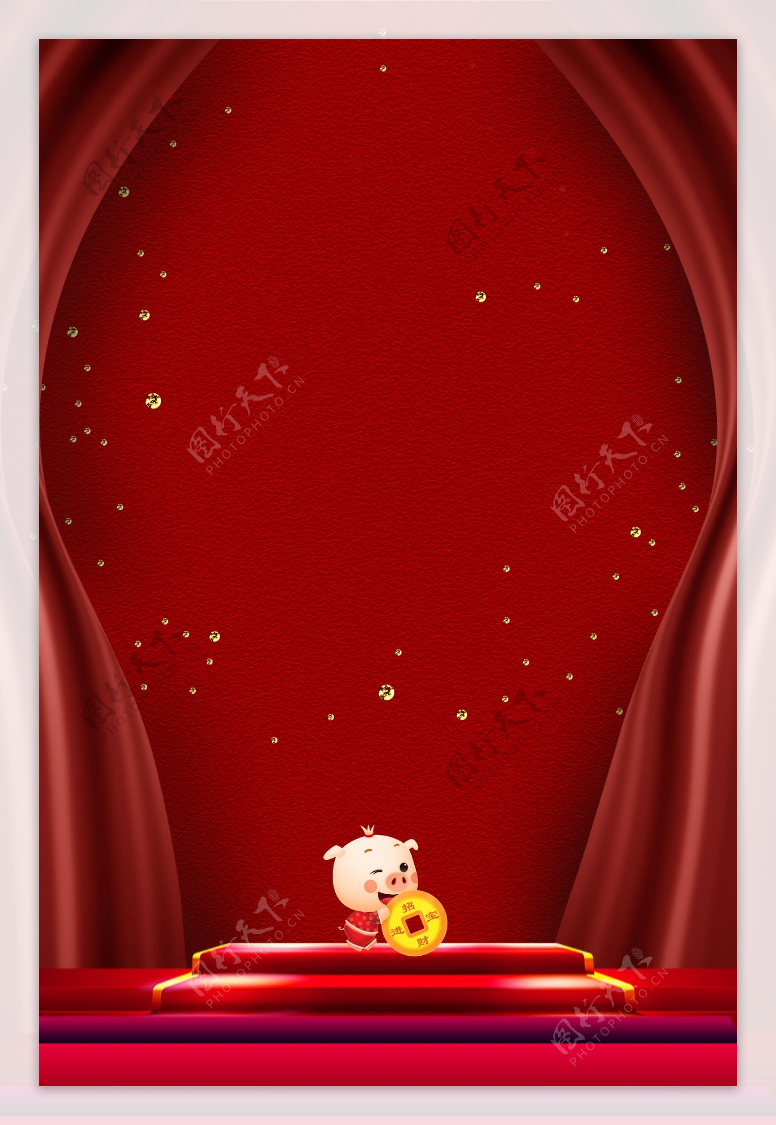 红色喜庆猪年背景展板设计