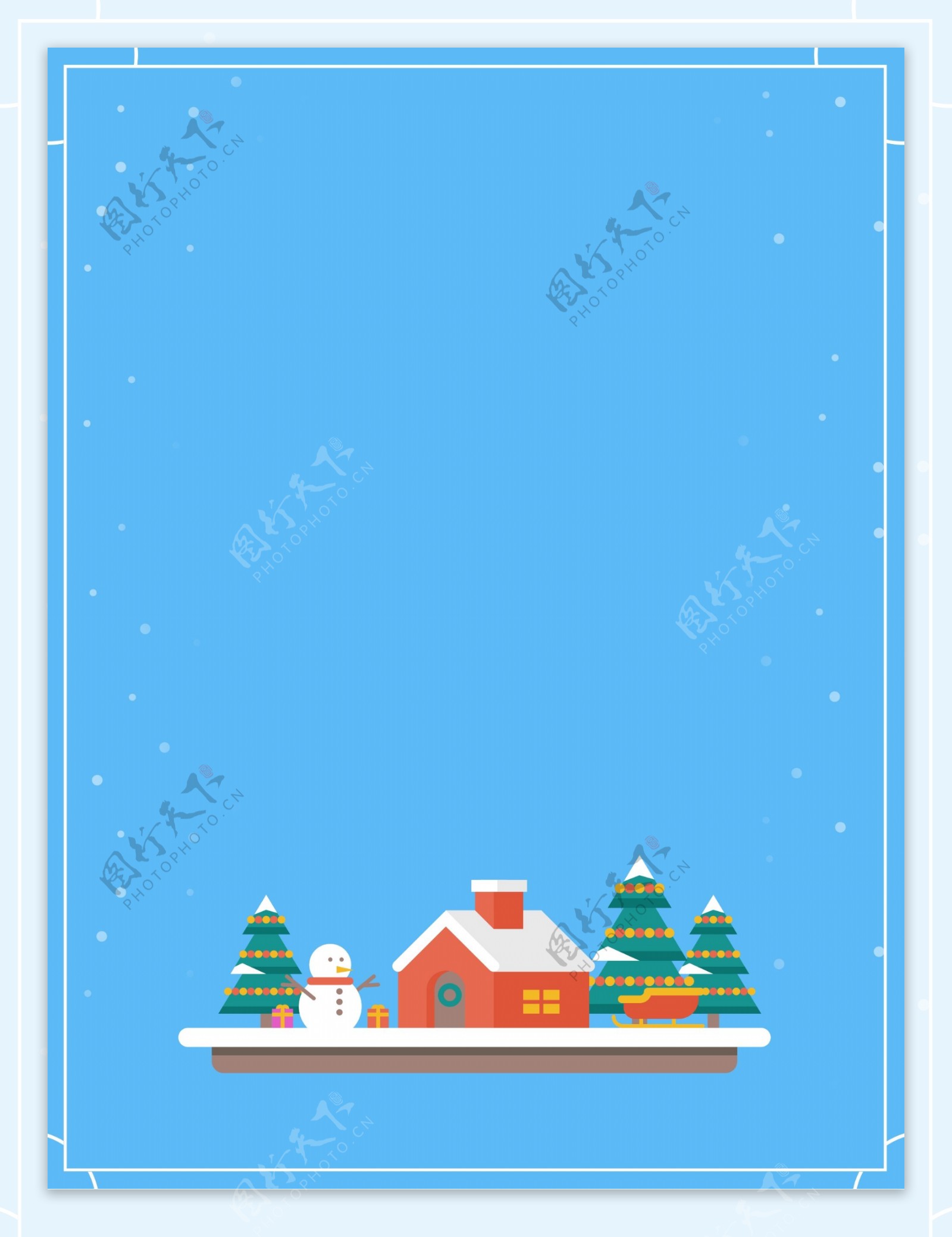 蓝色冬季卡通雪人房子背景图