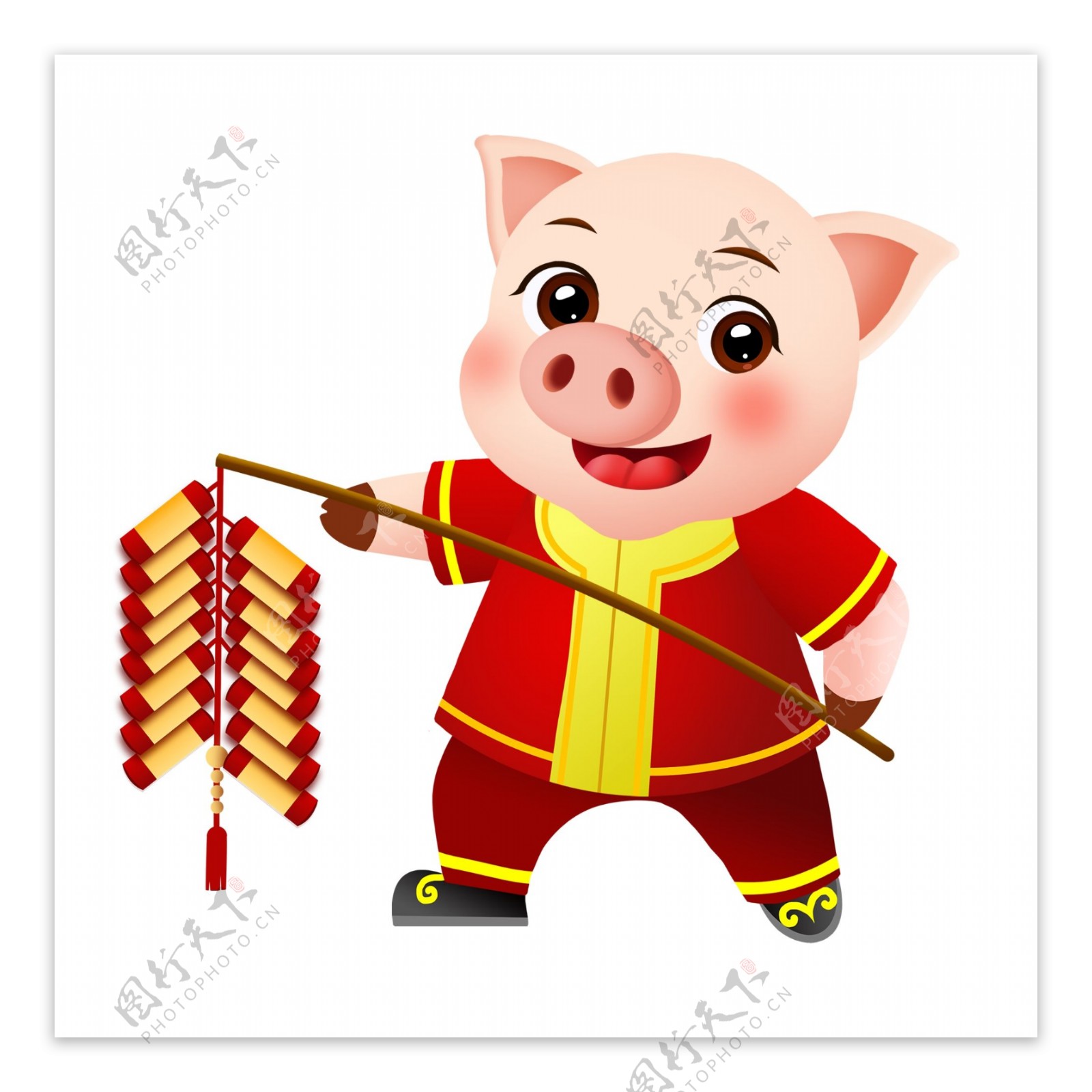 春节放鞭炮的小猪手绘设计