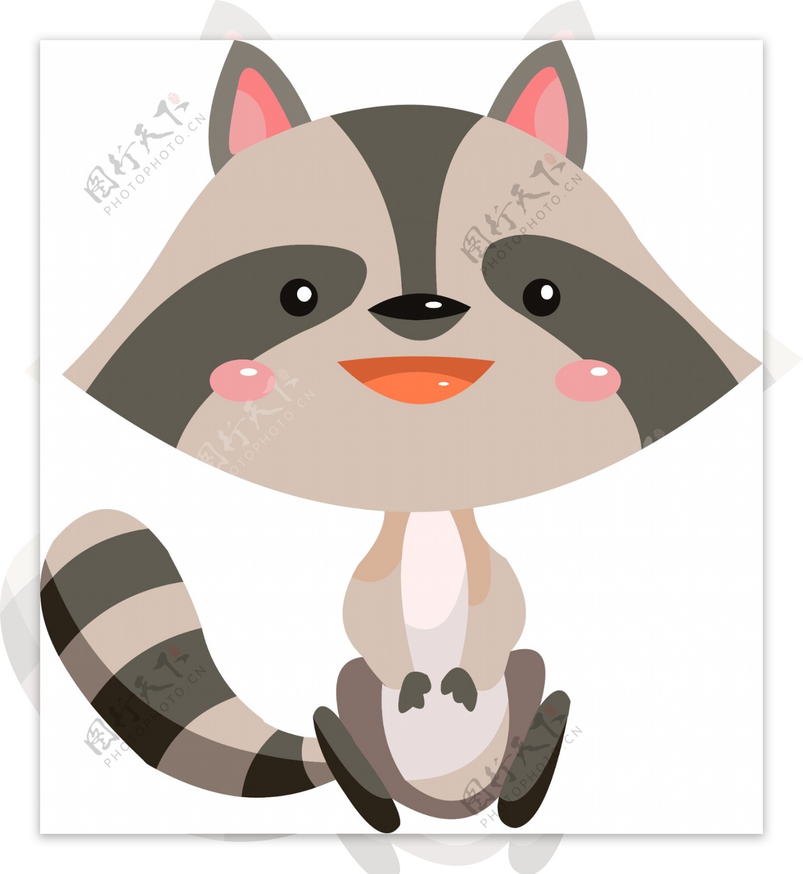 手绘动物卡通扁平动物元素可爱小浣熊