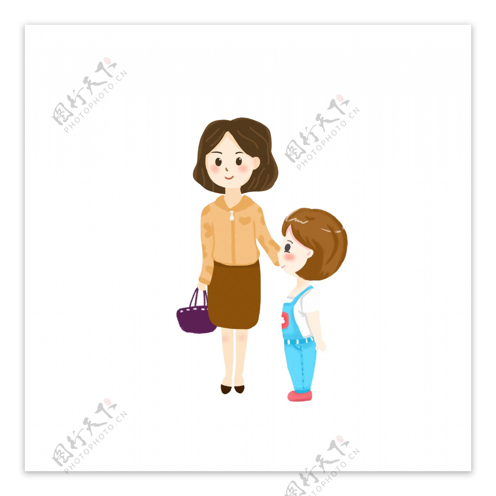 卡通可爱妈妈和小女孩插画人物设计