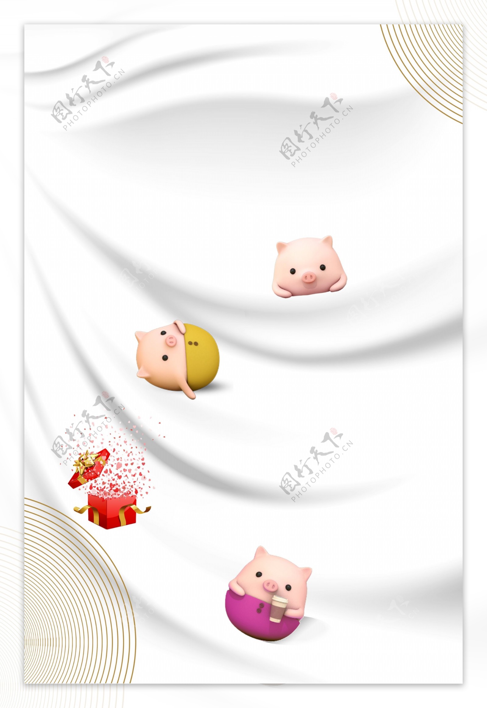 白色可爱小猪礼物新年背景设计素材