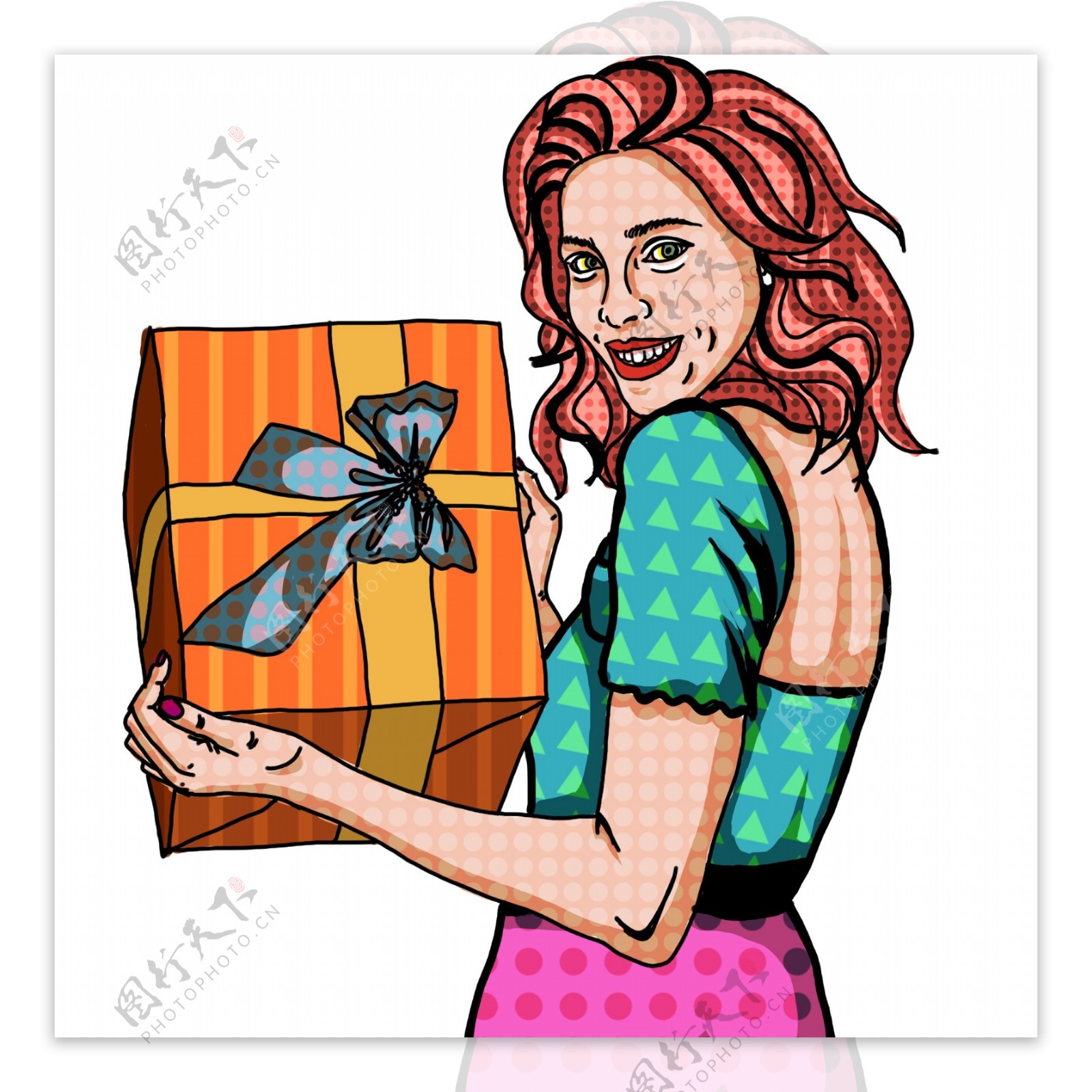 周年庆手绘拿着礼物盒的性感女郎