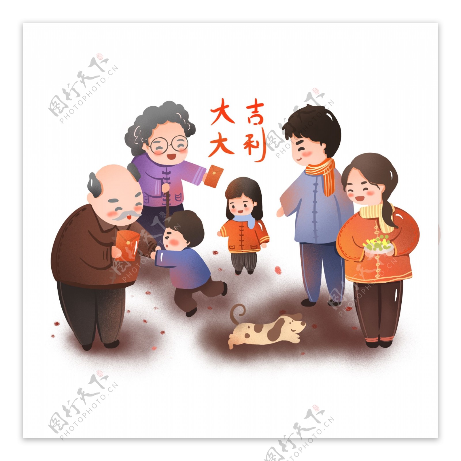 2019新年发红包拜年习俗场景插画