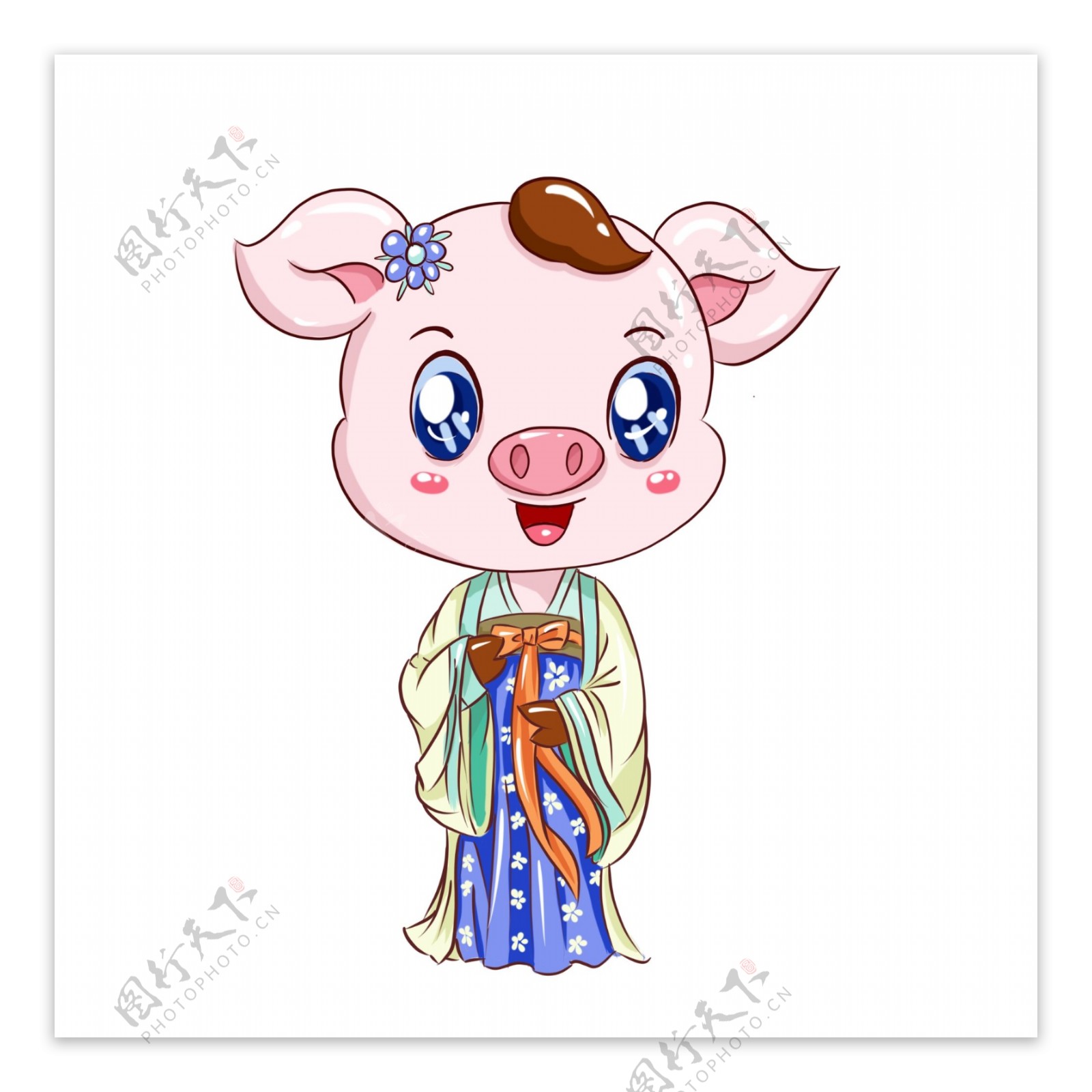 猪年手绘可爱卡通古装小猪形象