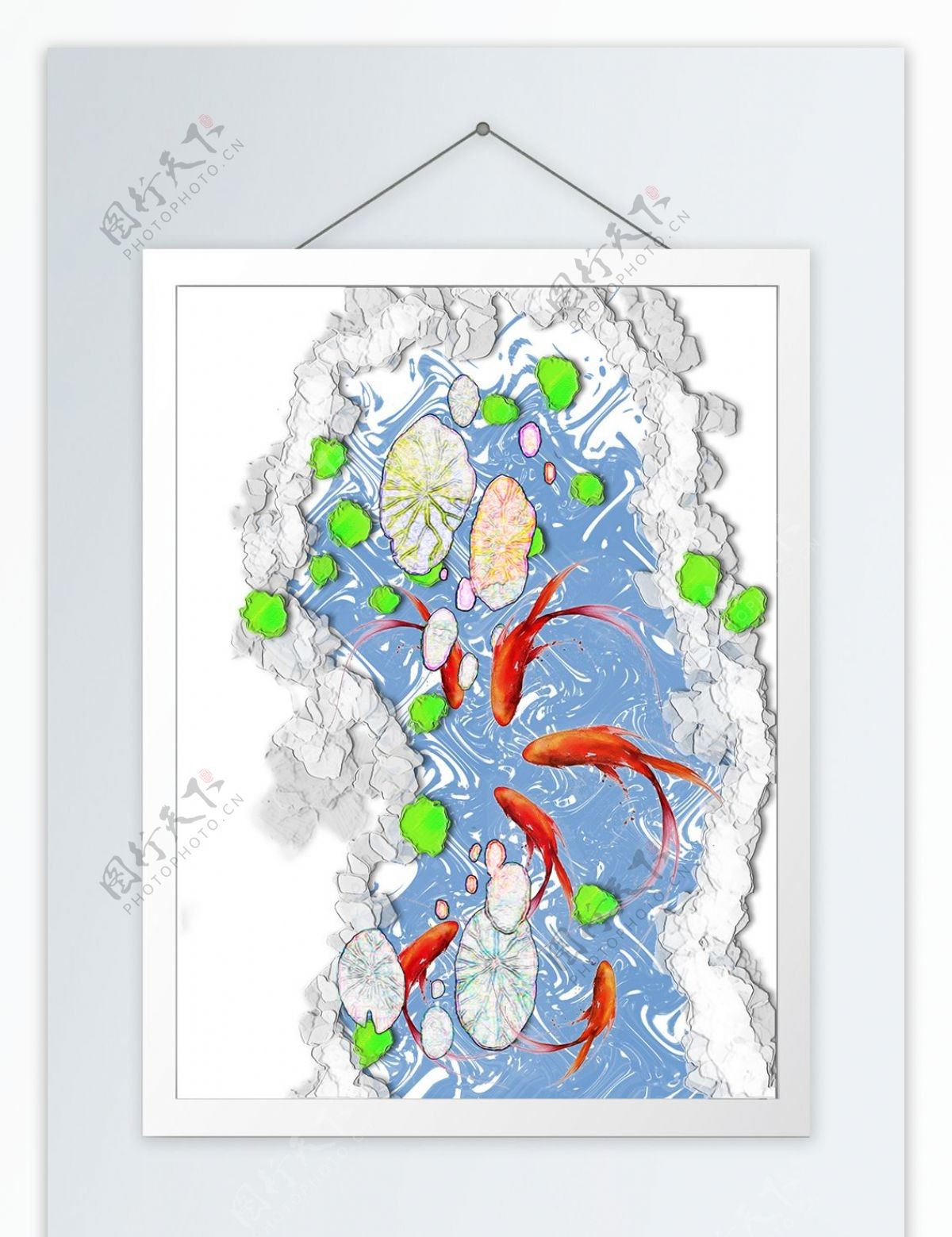 简约清新鱼塘客厅装饰画