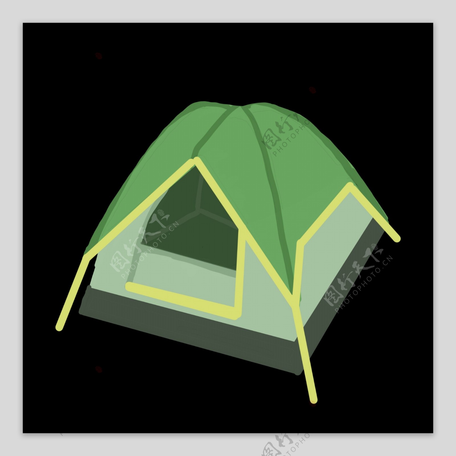 手绘绿色帐篷插画