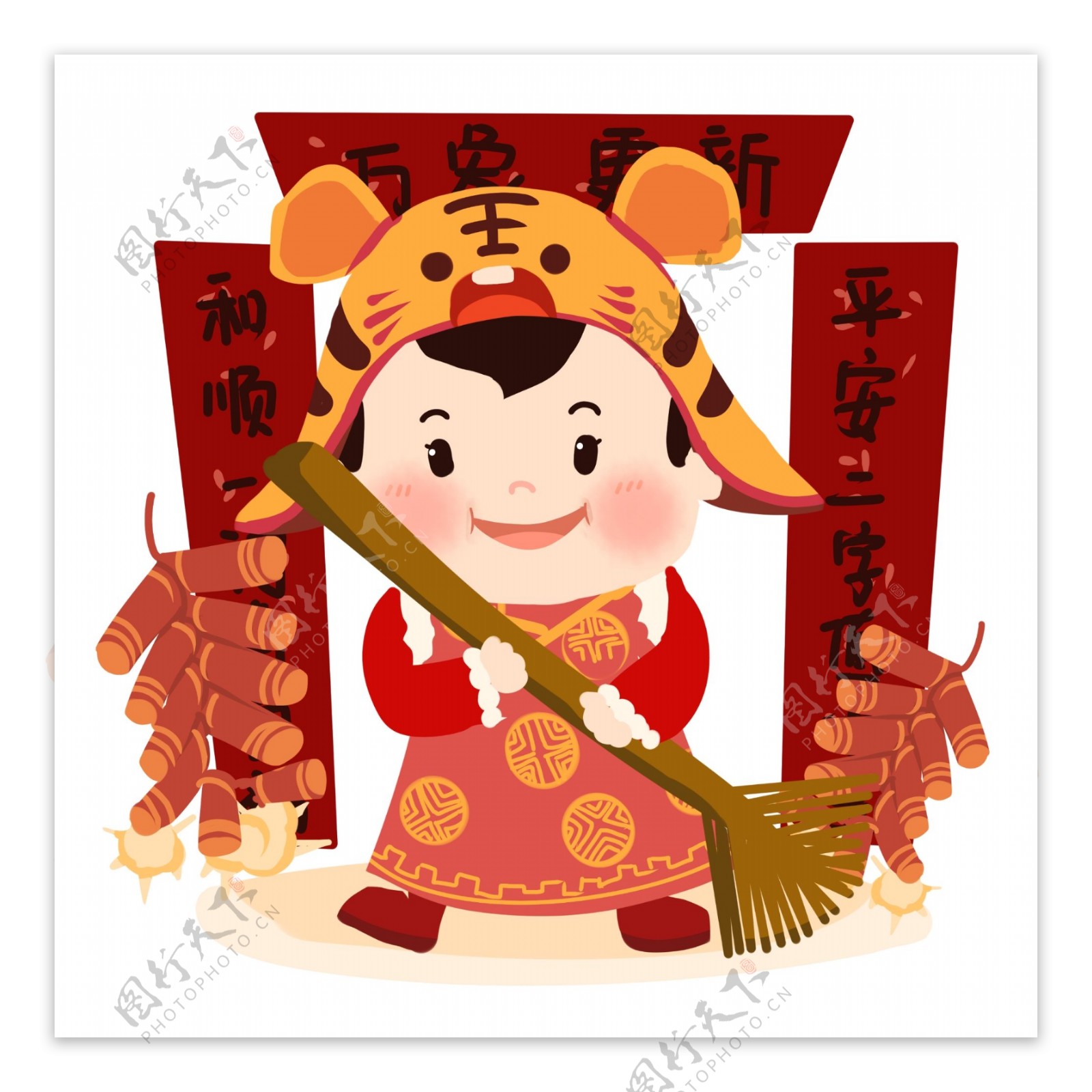 春节卡通男孩新年习俗扫旧PNG素材