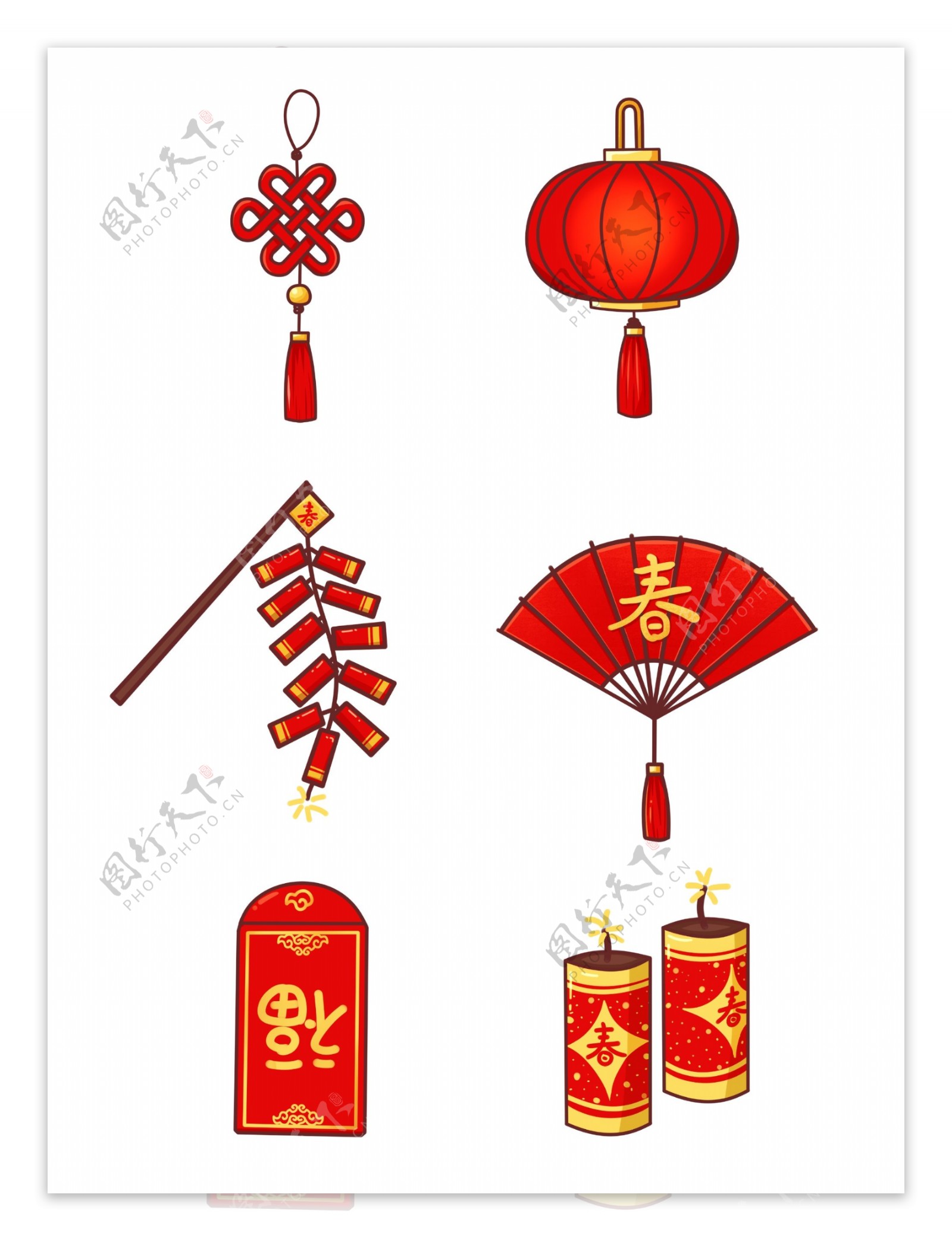 手绘卡通中国传统春节新春元素套图