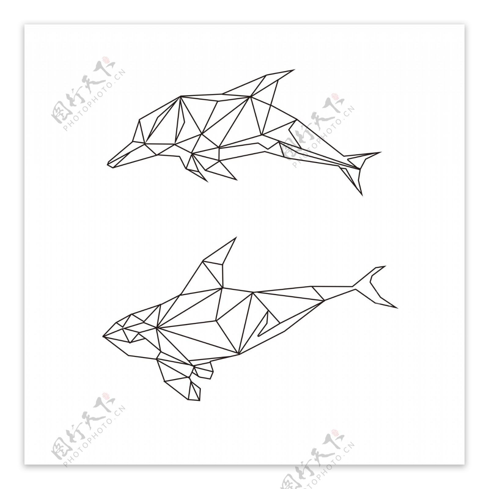 简笔手绘海豚鲸鱼动物线条几何图案