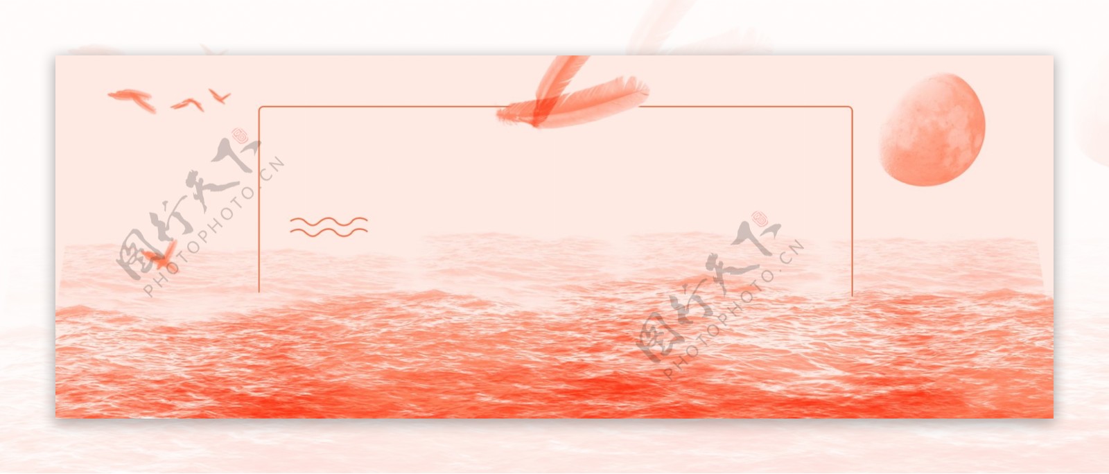 原创手绘新年珊瑚红海上插画背景图