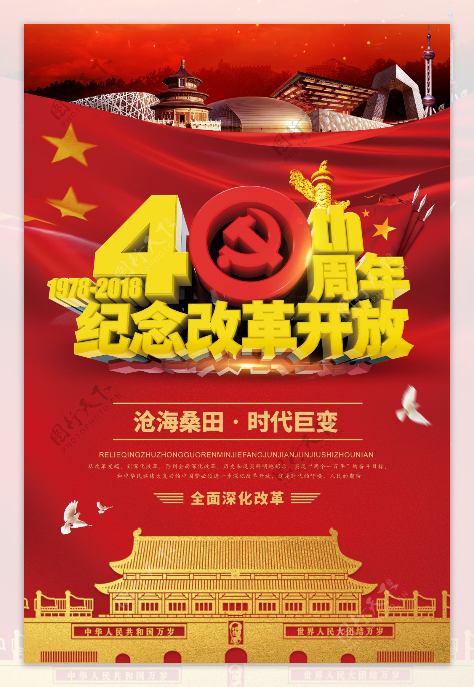 改革开放40周年党建海报