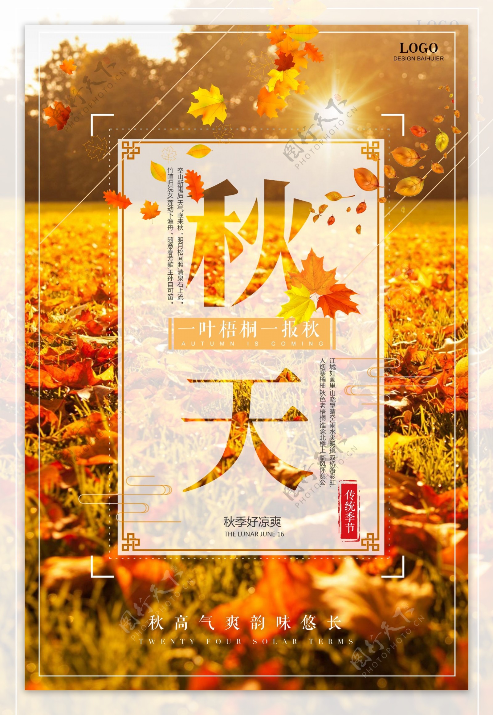 秋天秋季秋分促销海报设计模板