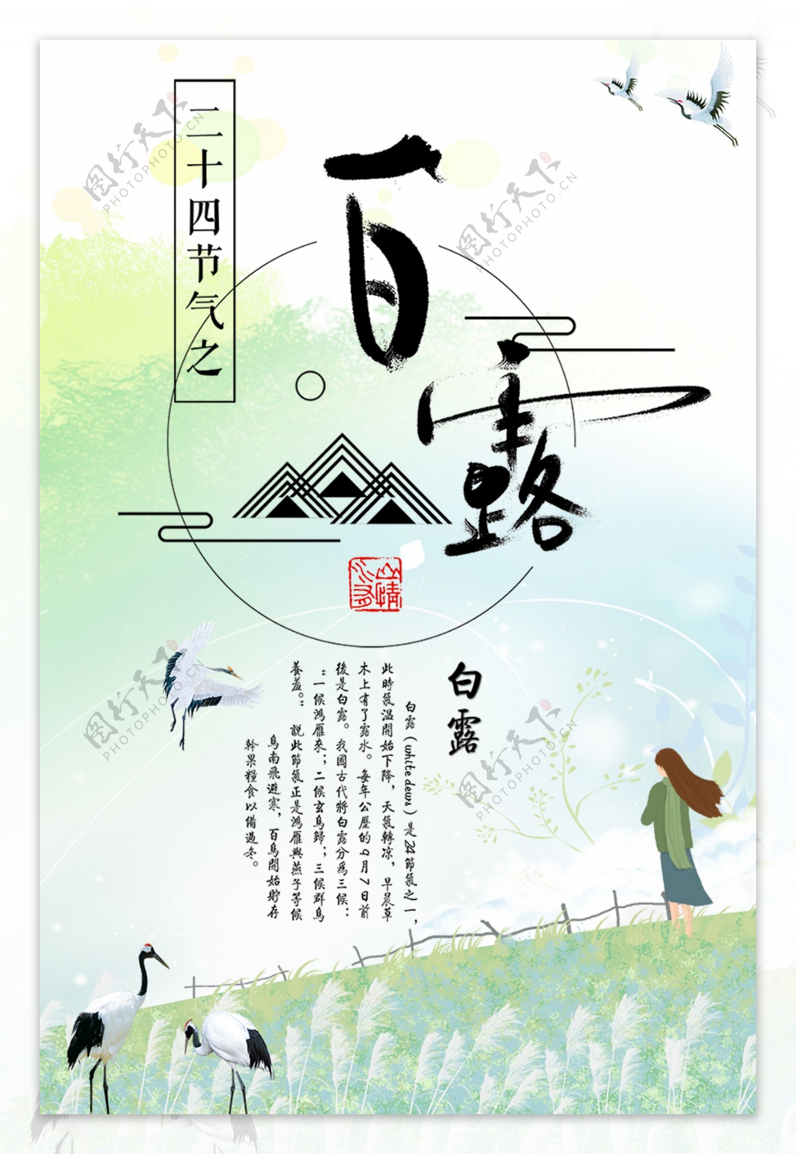 清新唯美中国风二十四节气白露海报设计