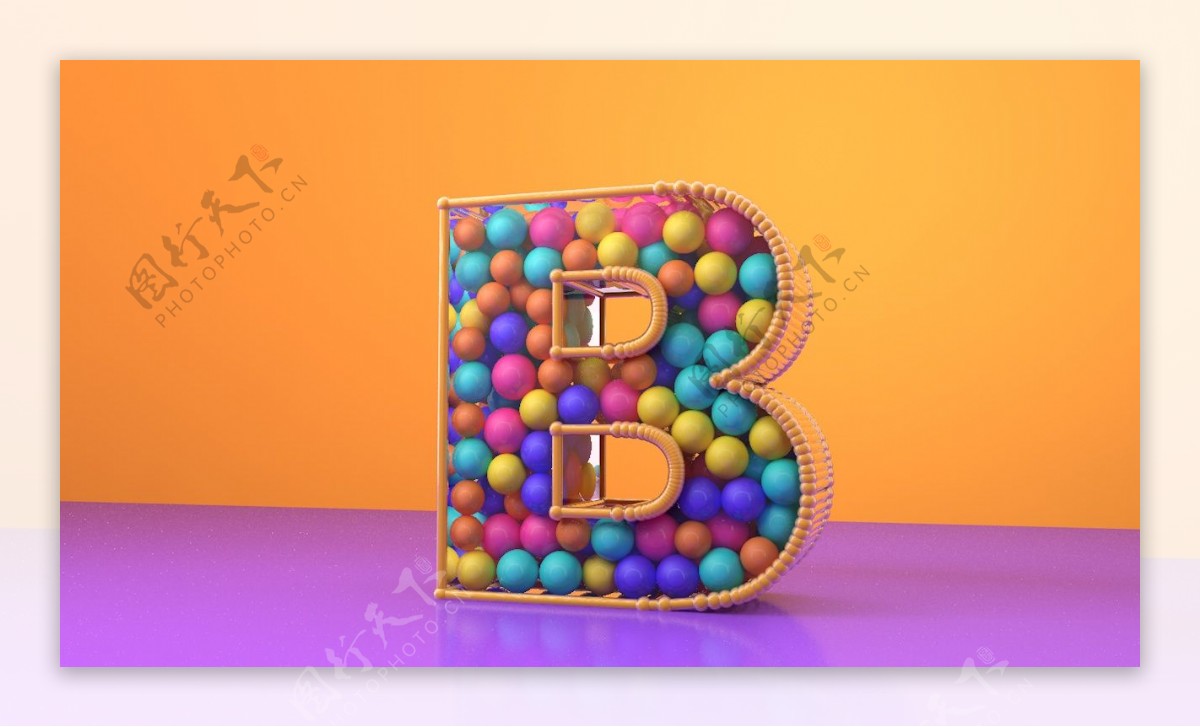 C4D海报字体小球英文字B型字母容器