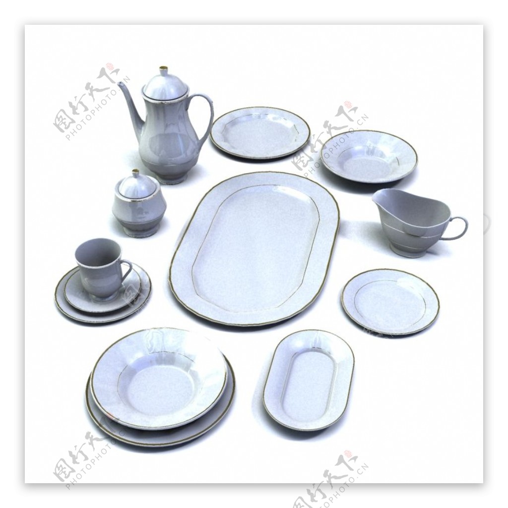 整套餐具茶具盘子杯子3d模型