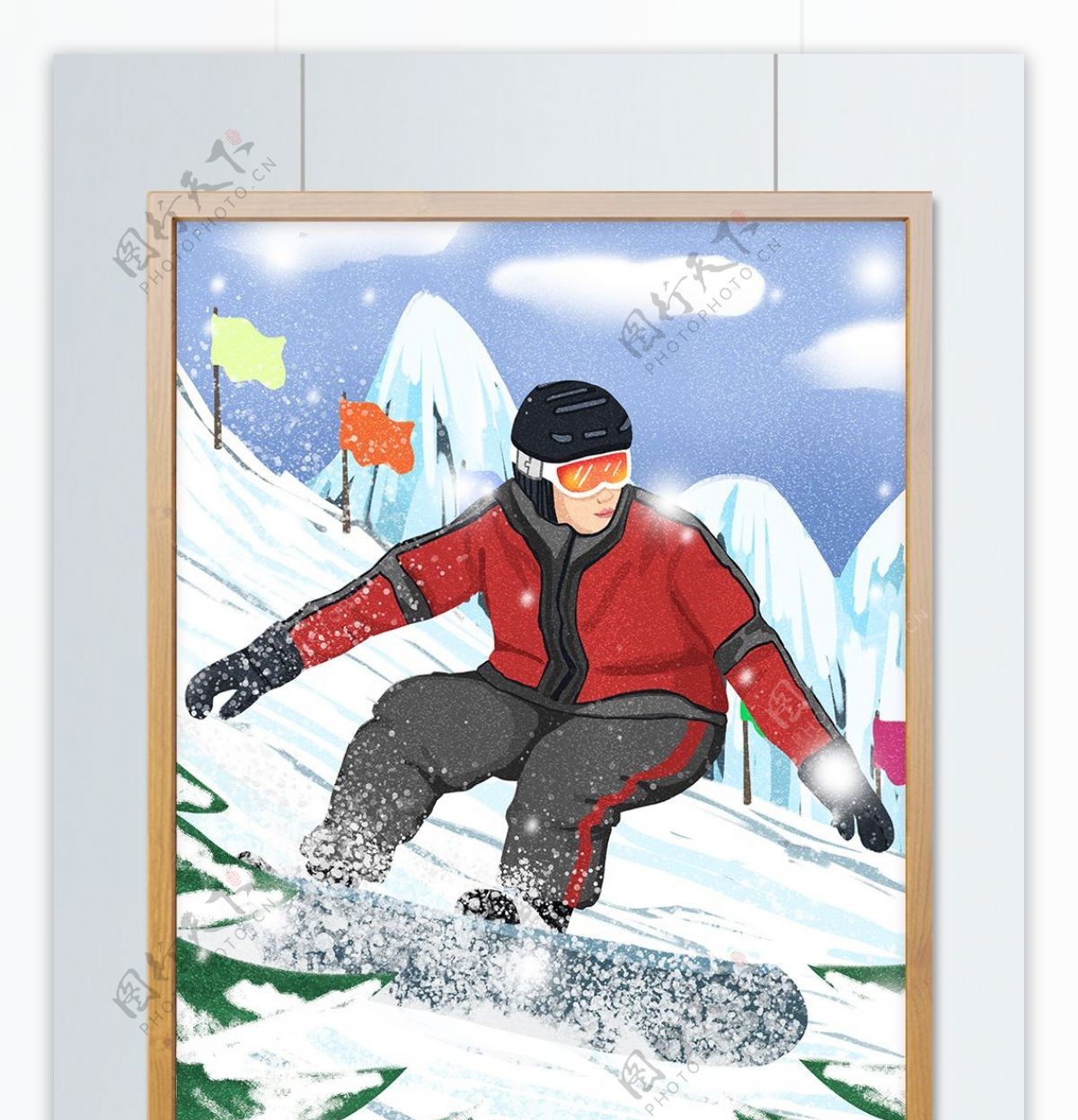 滑雪肌理写实冬季男孩雪山滑雪
