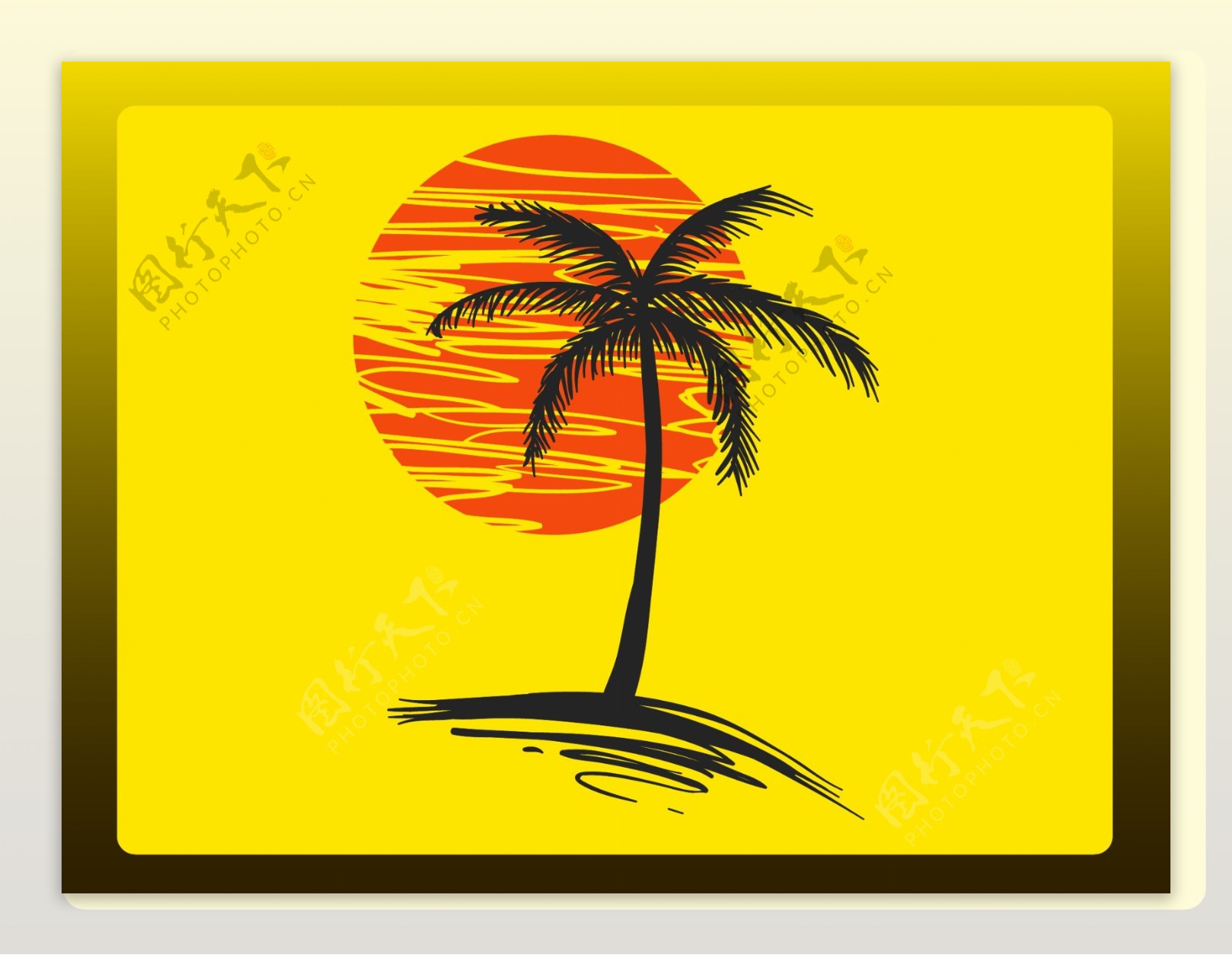 太阳椰子树黄色背景素材