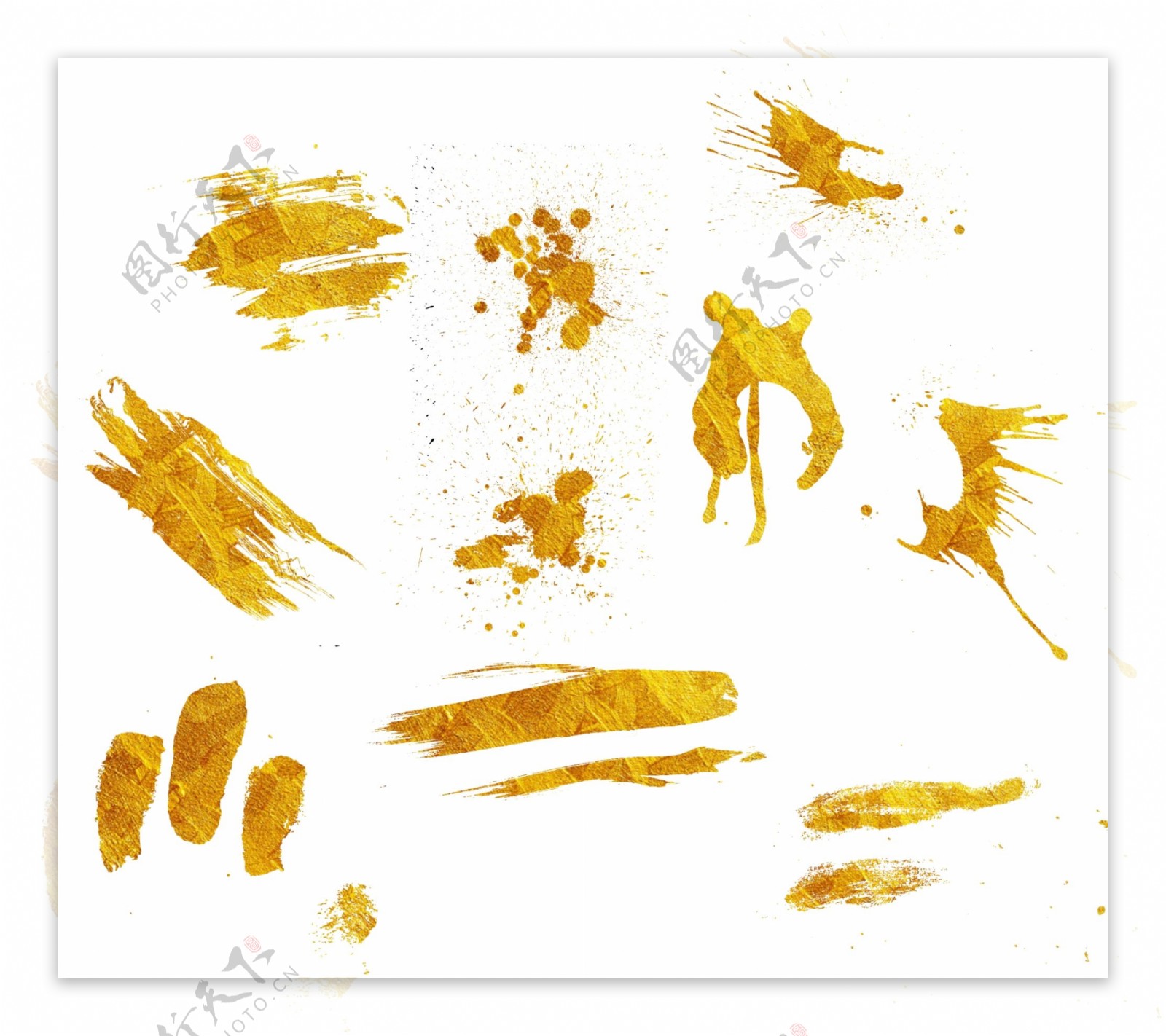 金色笔画素材金色喷墨元素金色水墨装饰集合