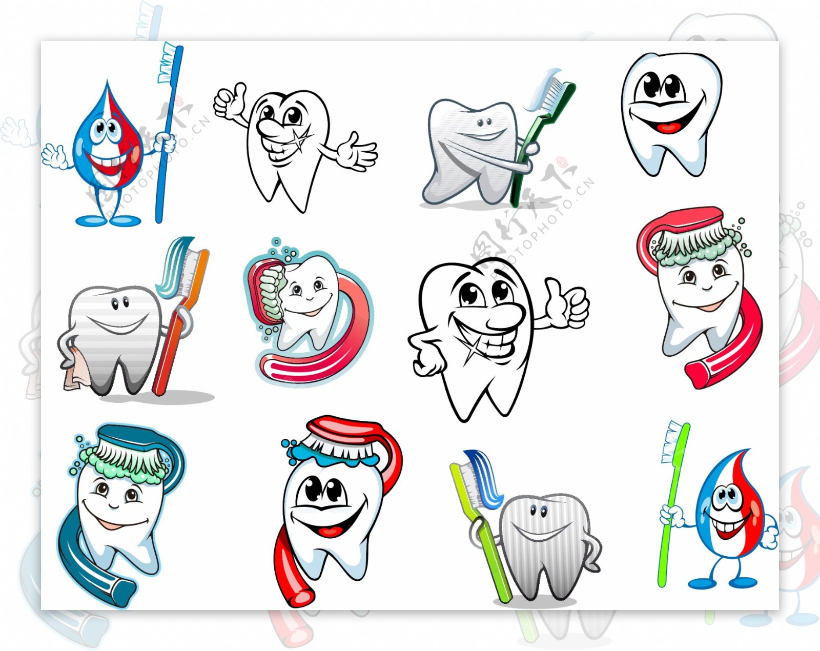 卡通牙医诊所及保护牙齿系列矢量素材