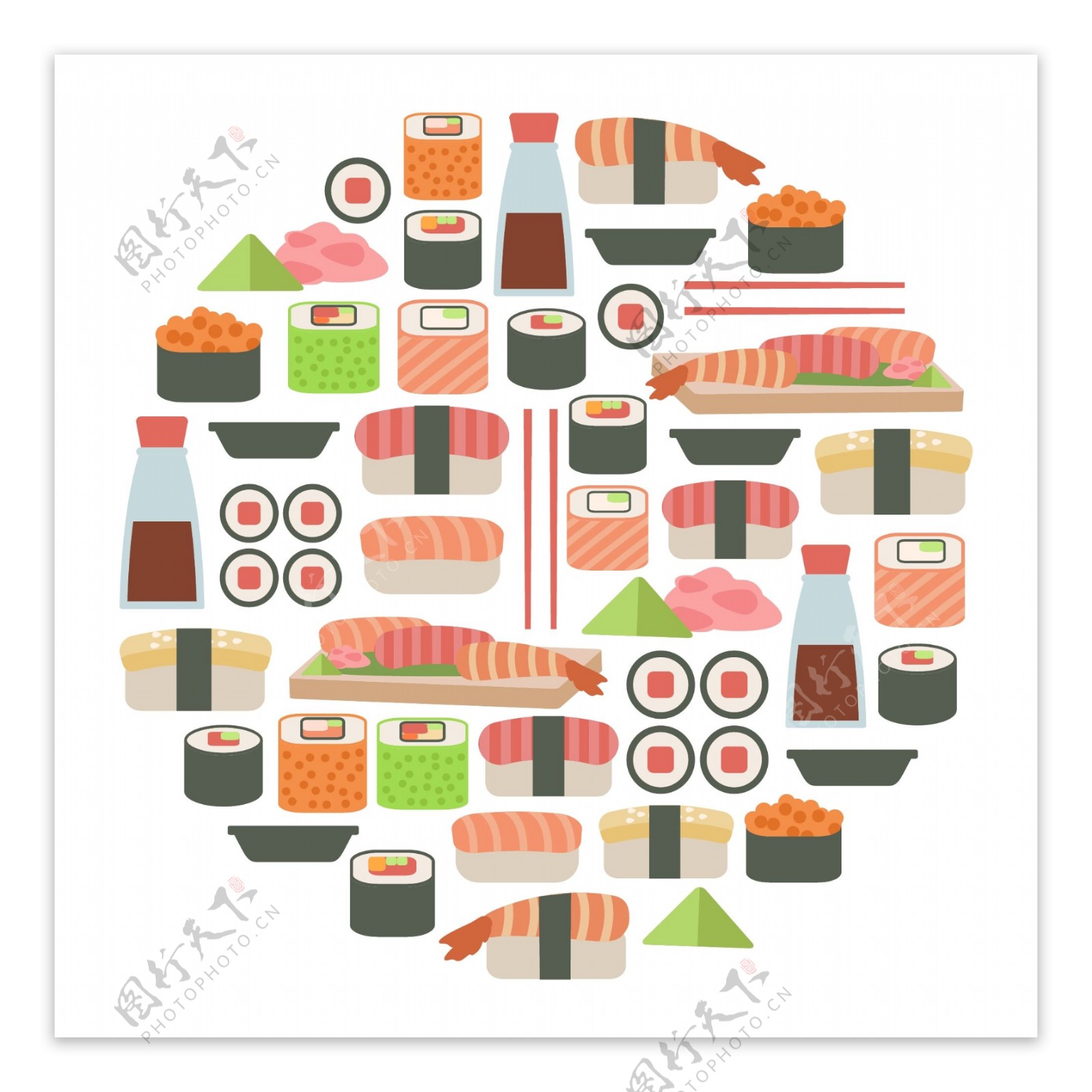 时尚美味的寿司插画背景