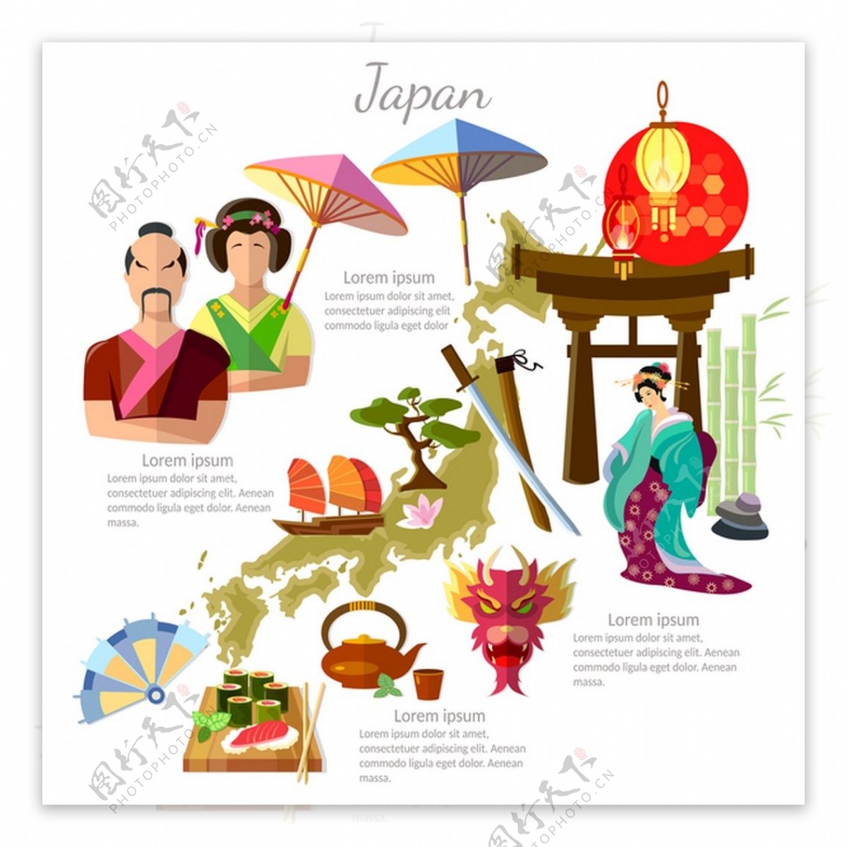 日本旅游文化设计矢量图