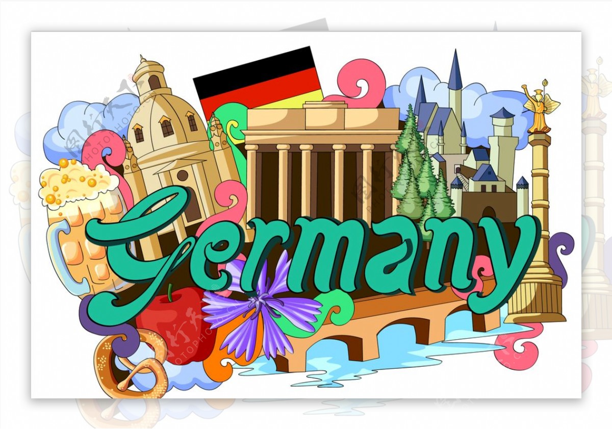 德国国家手绘插画