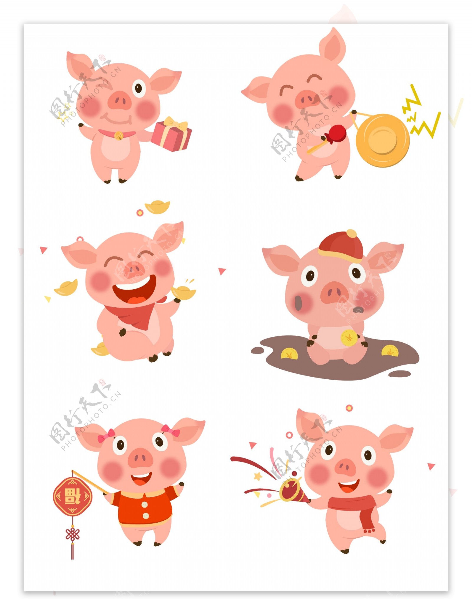猪年卡通新年套图矢量可商用