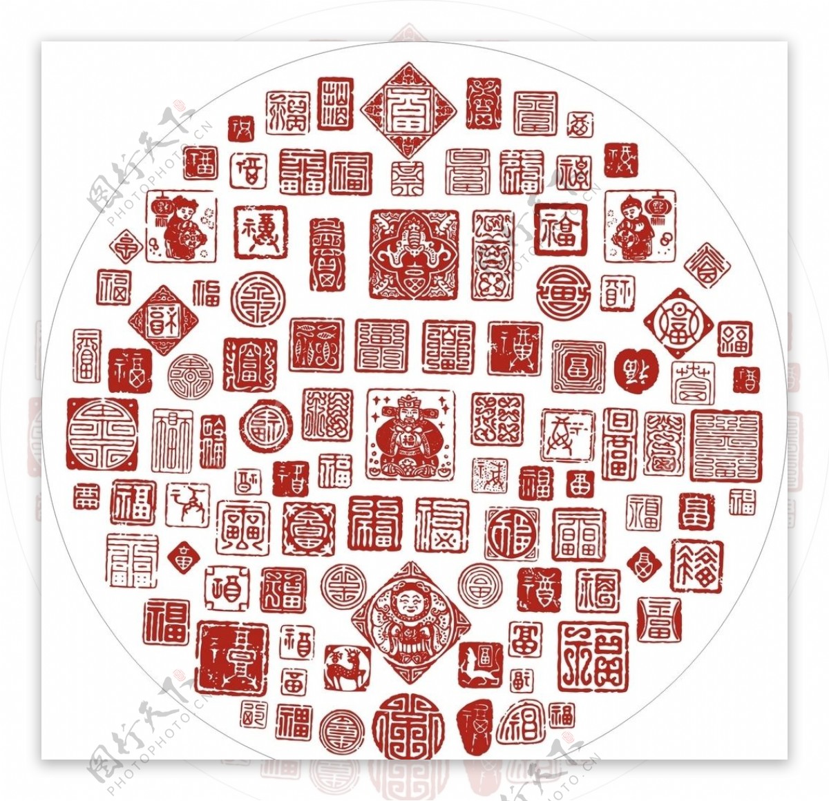 中国传统百福图矢量素材