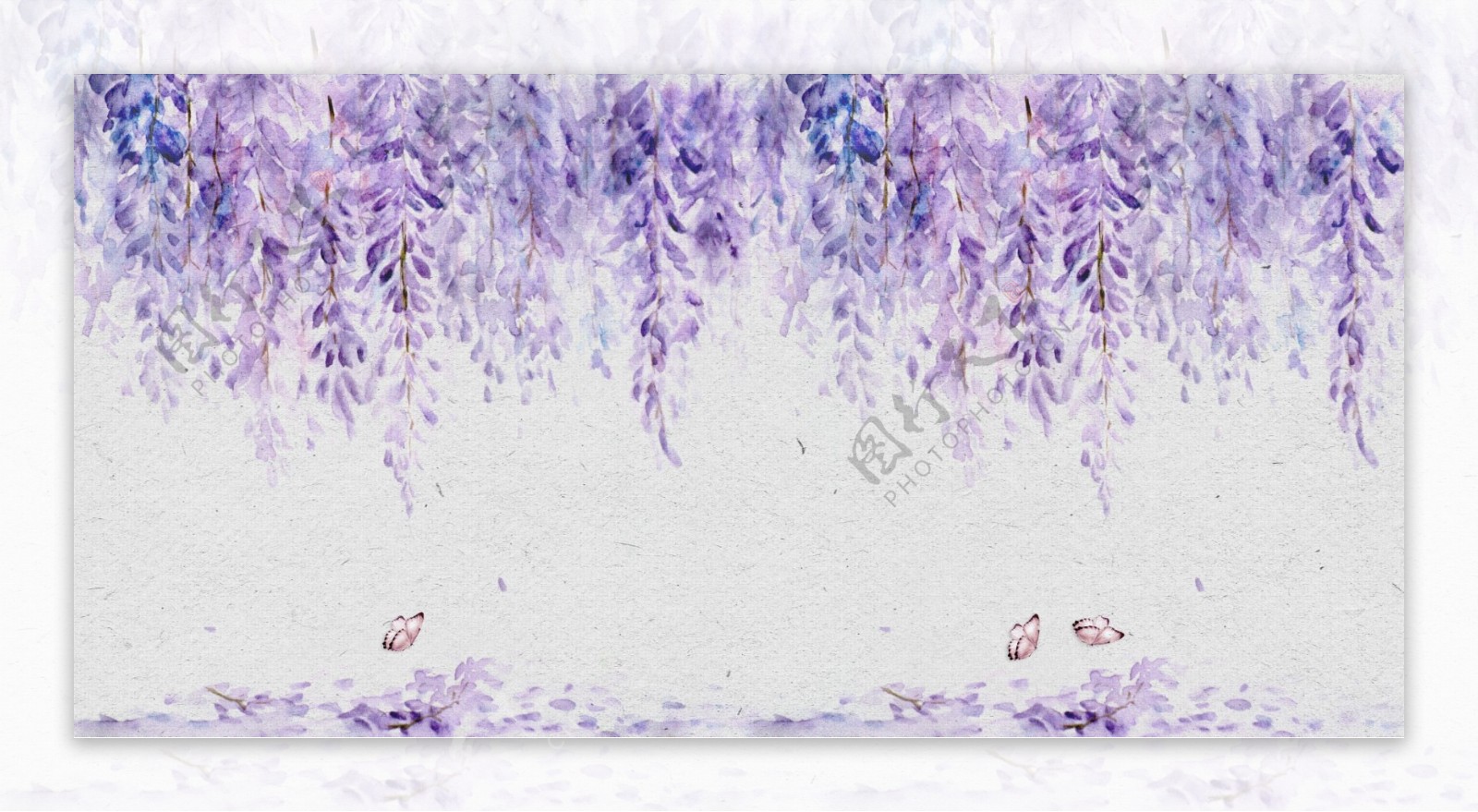 淡紫色水彩植物背景墙画