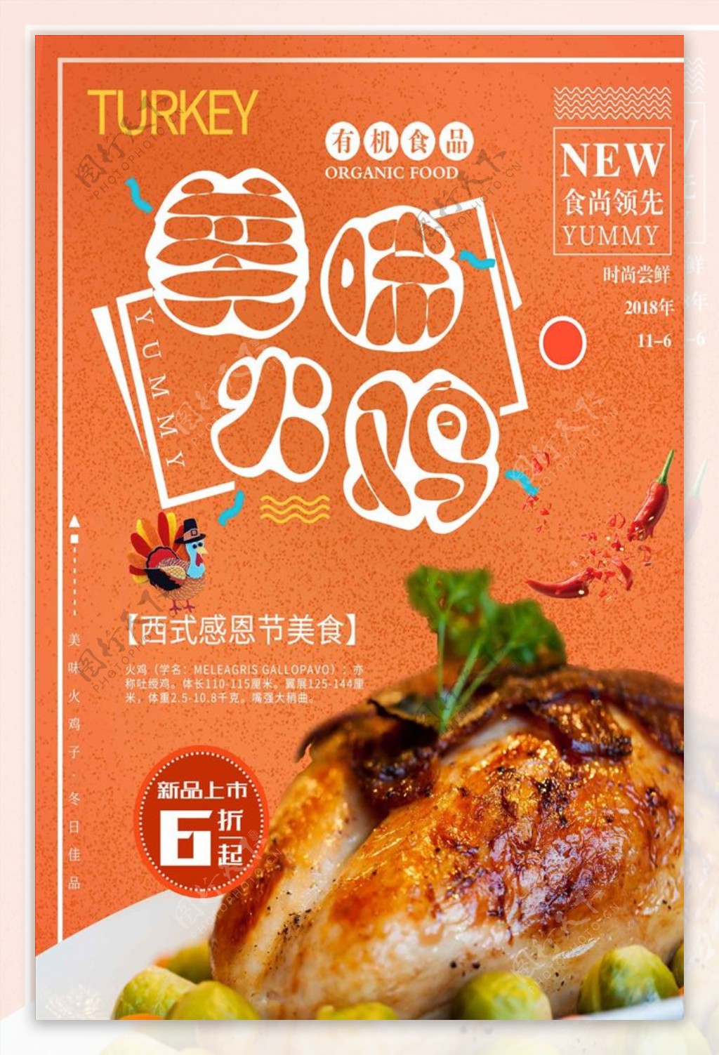 感恩节火鸡美食海报
