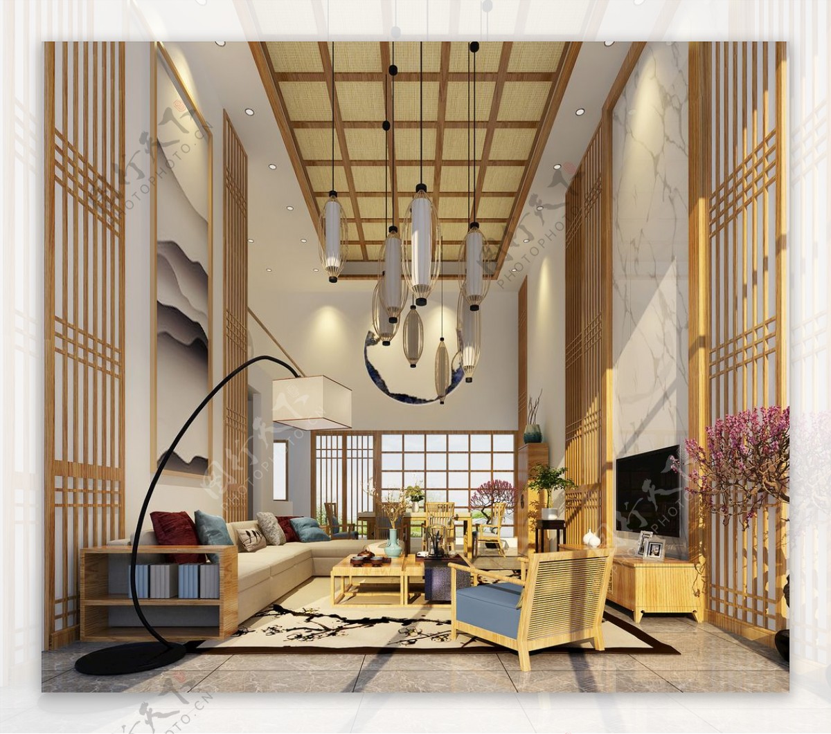 中式loft现代客厅3D模型
