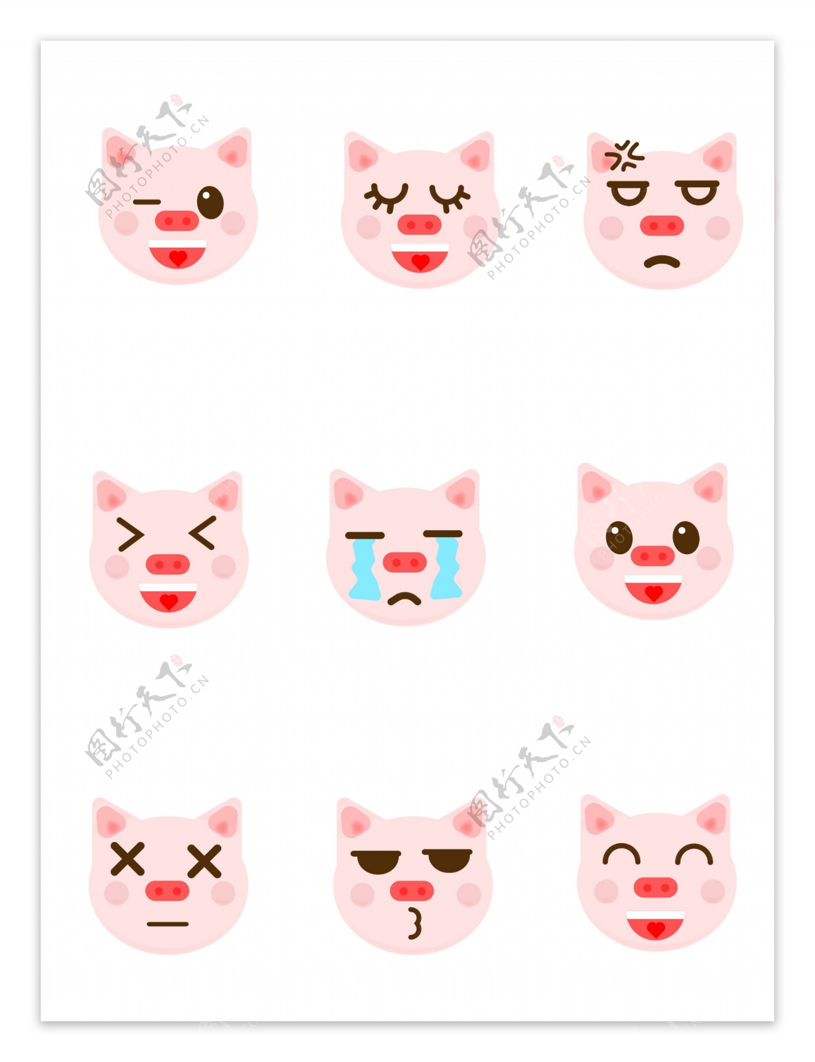 表情包猪表情卡通可爱动物矢量可商用