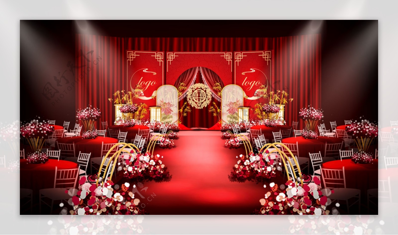 梦幻中式新中式拱门婚礼效果图