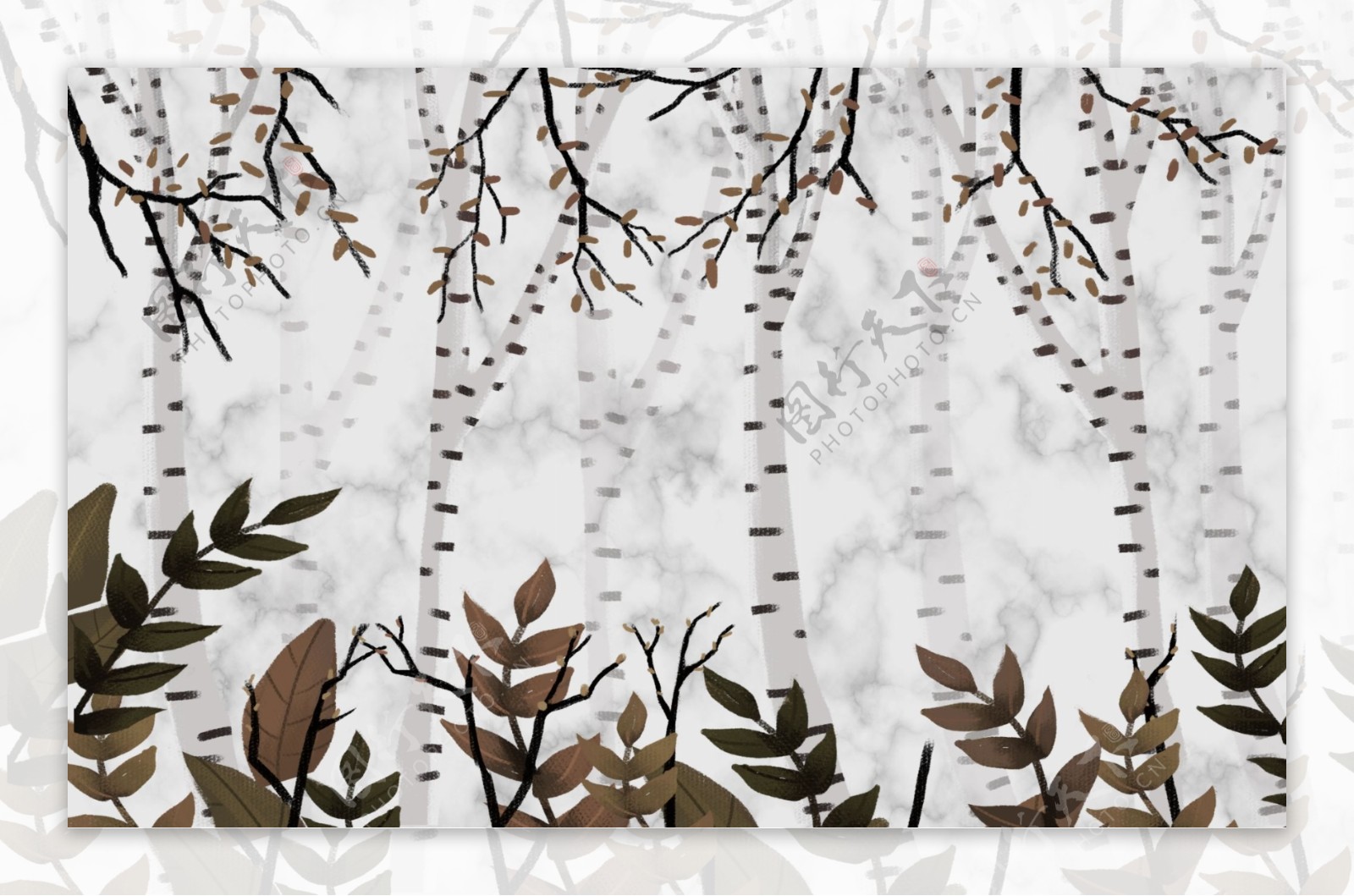 抽象创意油画森林白桦树玄关屏风