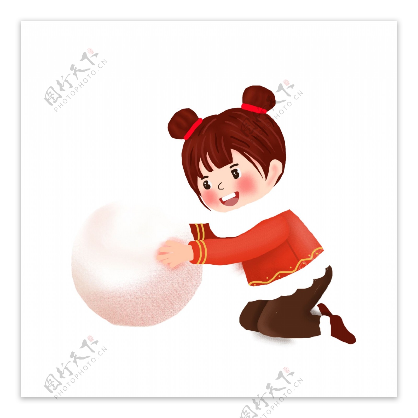 玩雪球的女孩图案元素